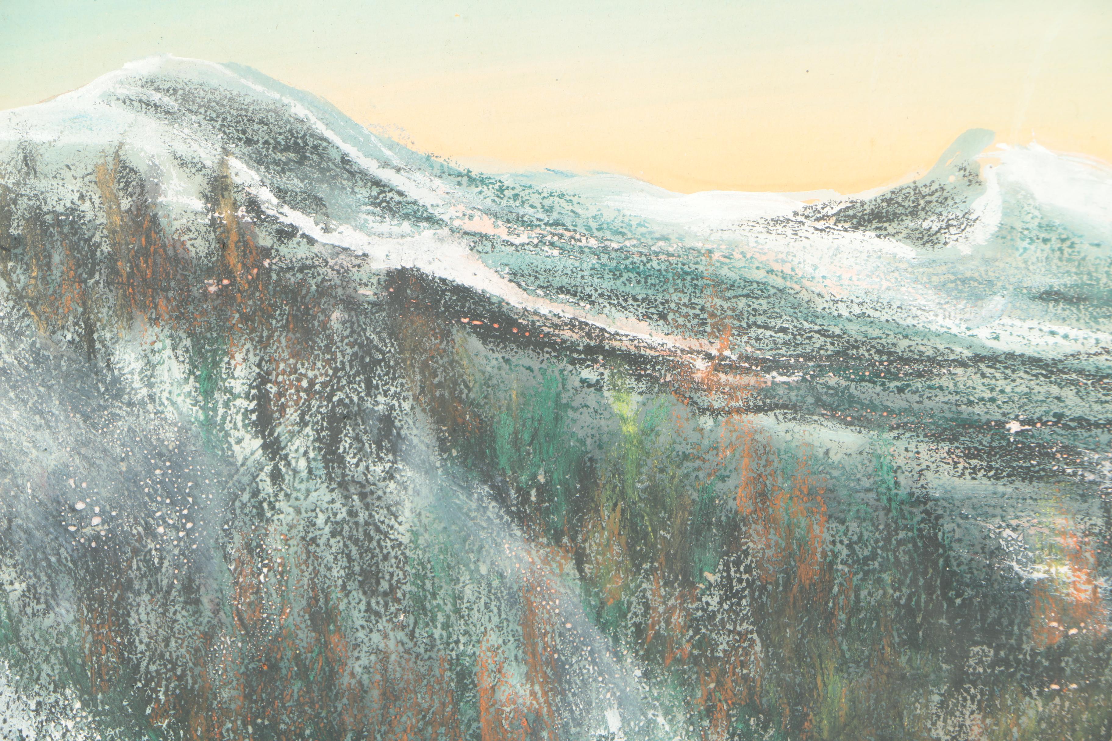 Mixed Media Painting on Paper of a Mountainscape