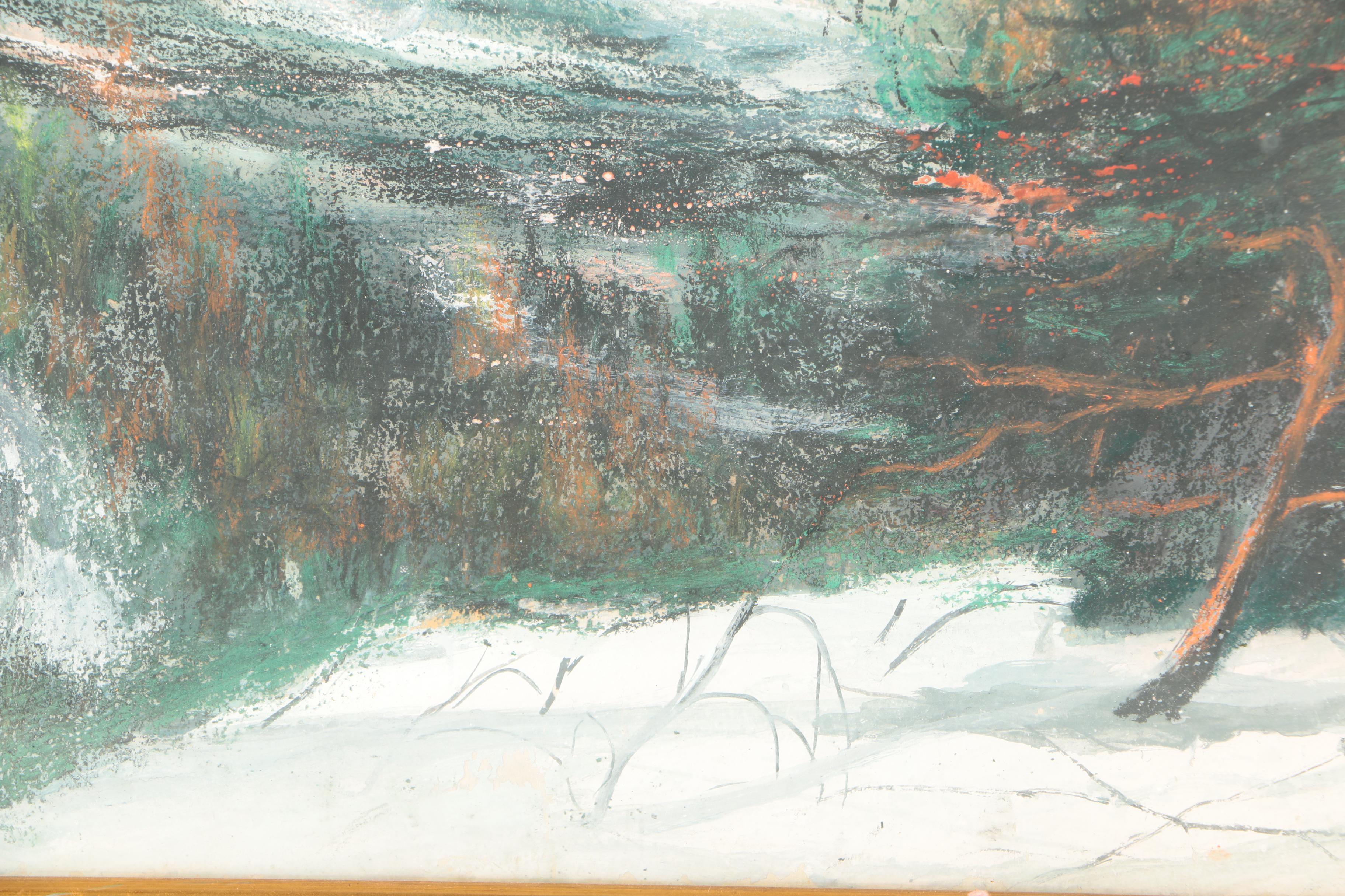 Mixed Media Painting on Paper of a Mountainscape