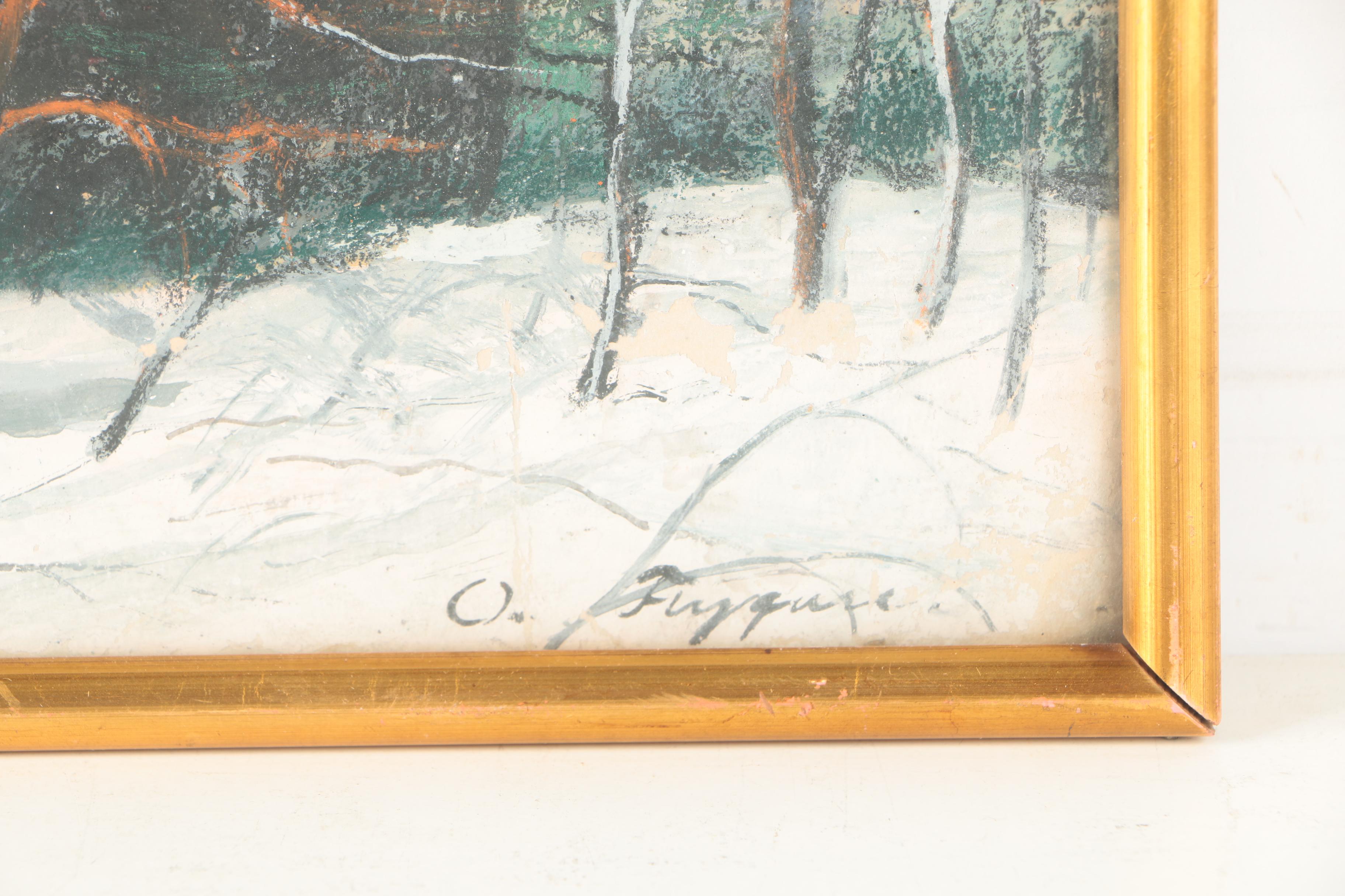 Mixed Media Painting on Paper of a Mountainscape