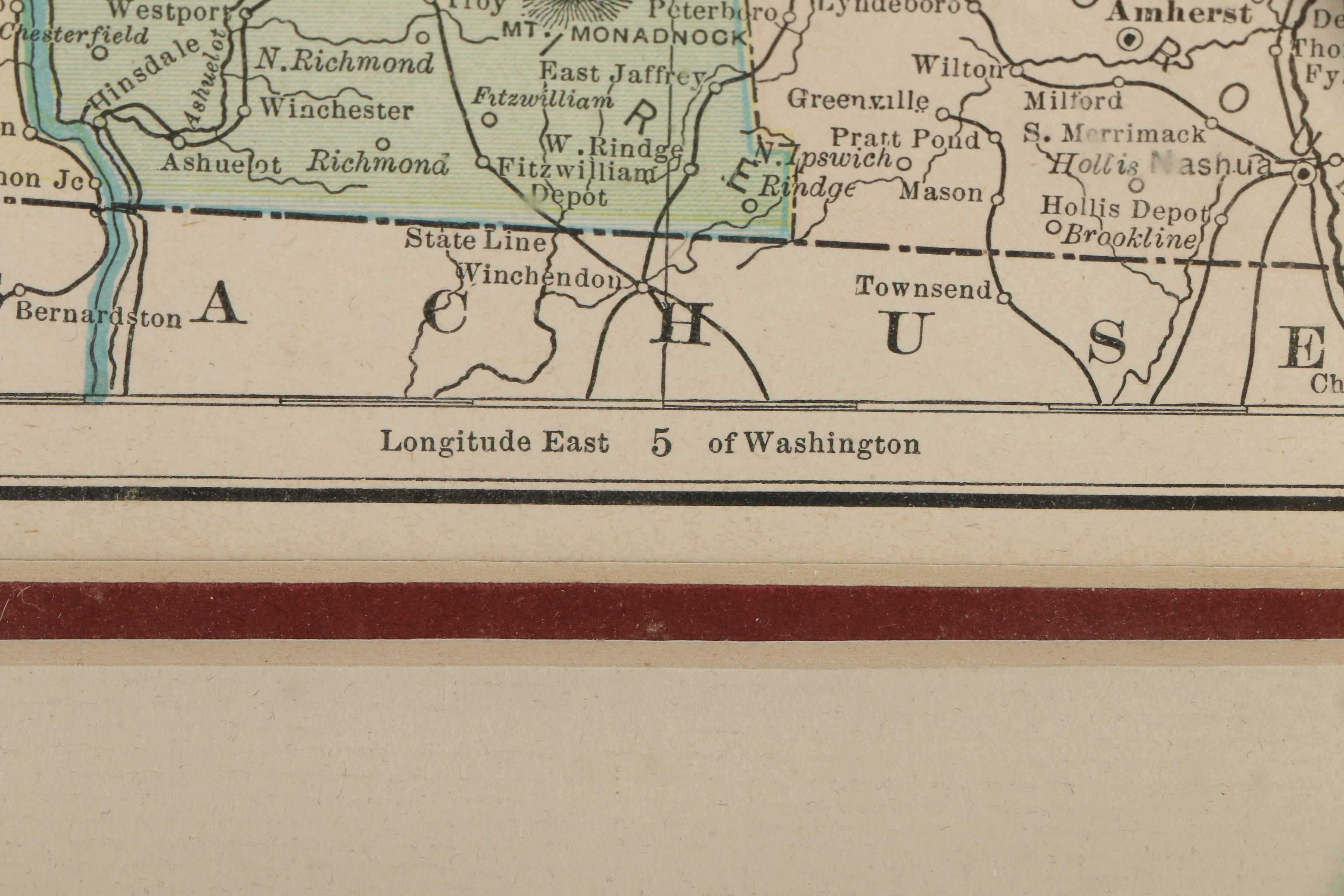 Vintage Lithograph Print on Paper of a Political Map of New Hampshire & Vermont