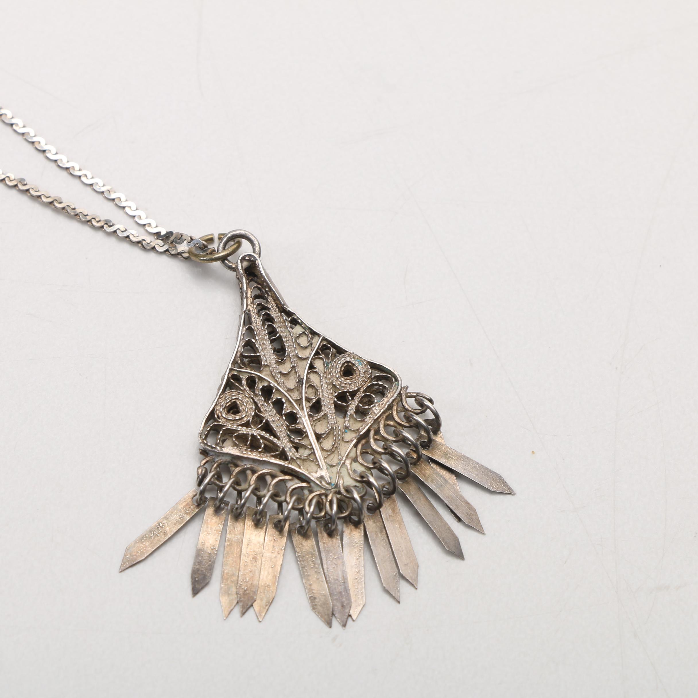 800 Silver Necklace and Two Brooches