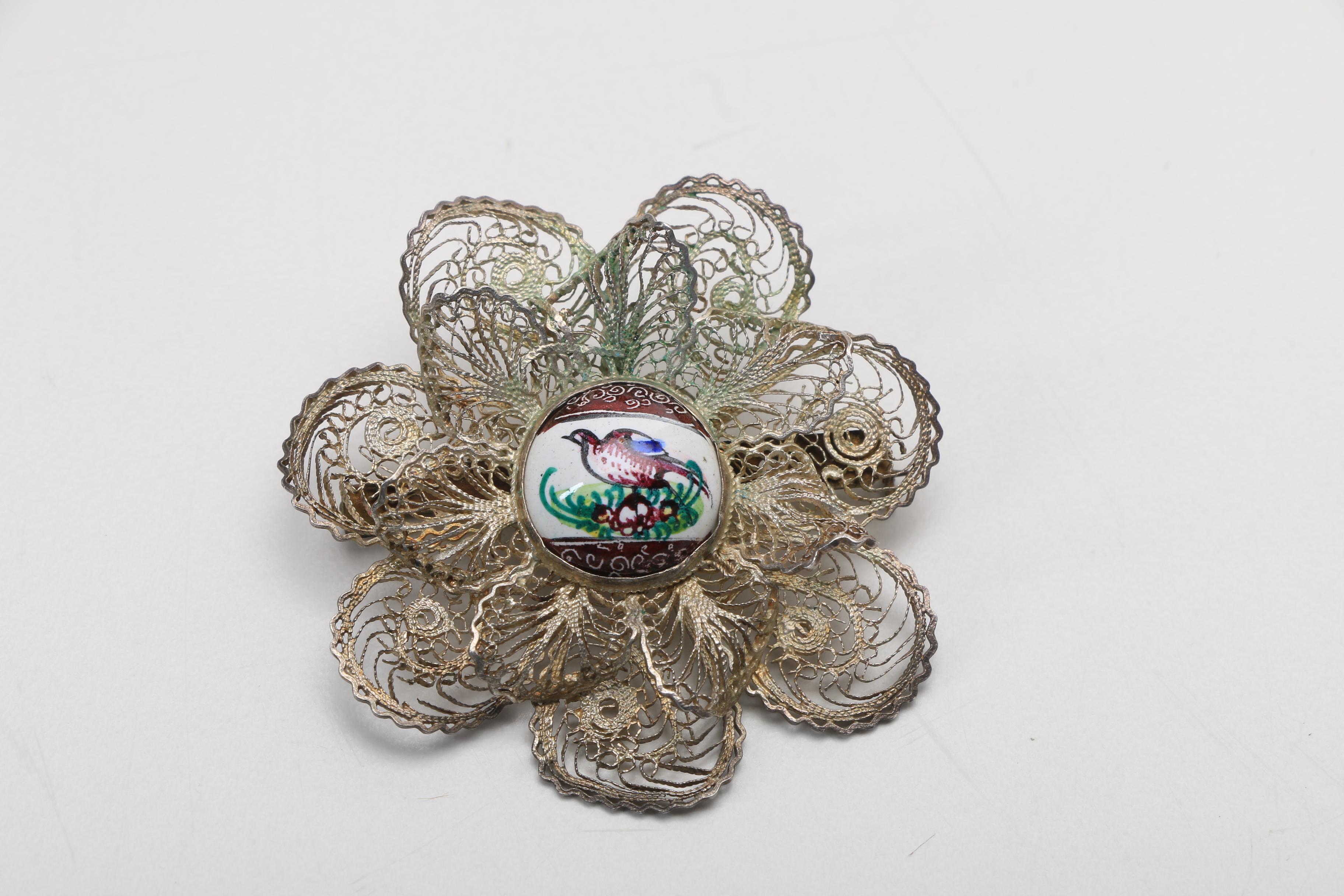 800 Silver Necklace and Two Brooches