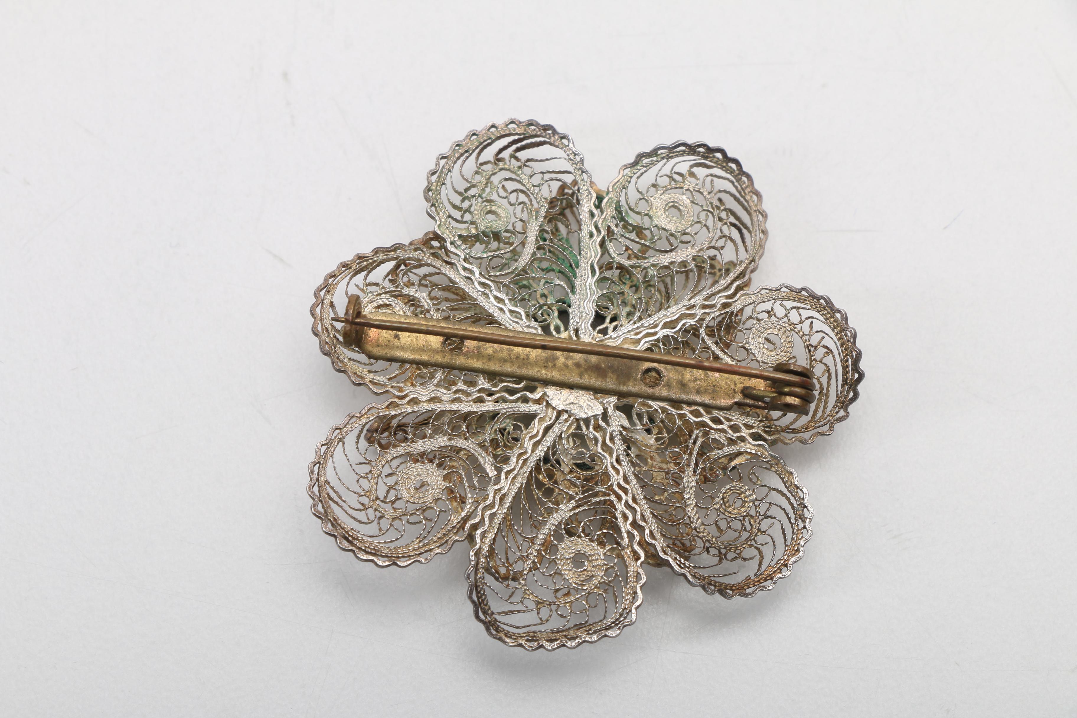 800 Silver Necklace and Two Brooches