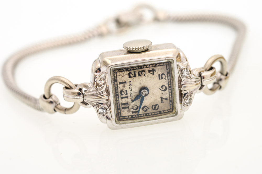 14K White Gold Diamond Hamilton and Diamond Gruen Watches