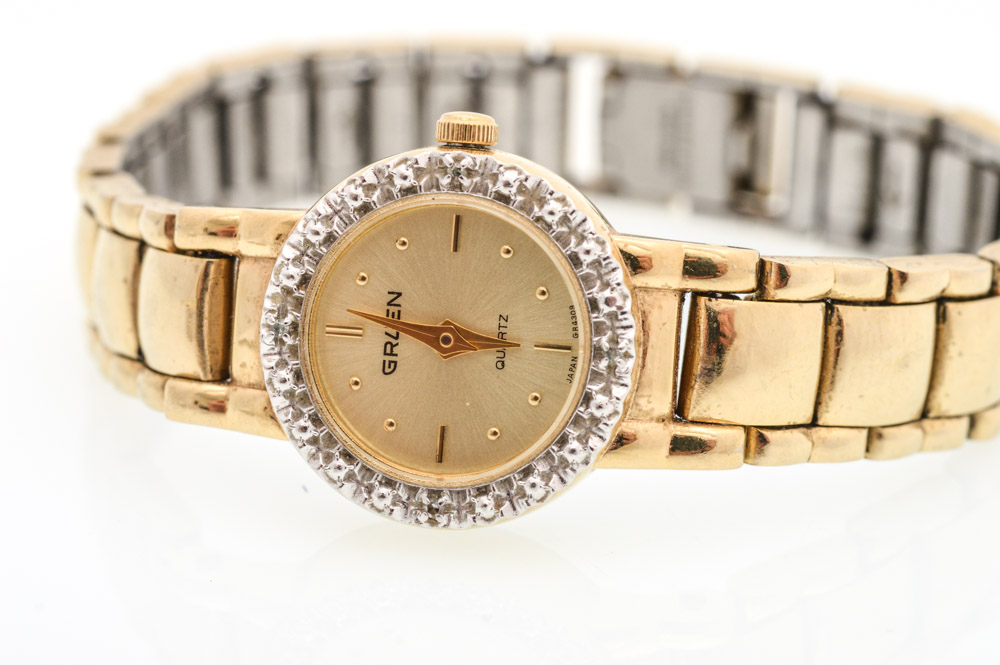 14K White Gold Diamond Hamilton and Diamond Gruen Watches