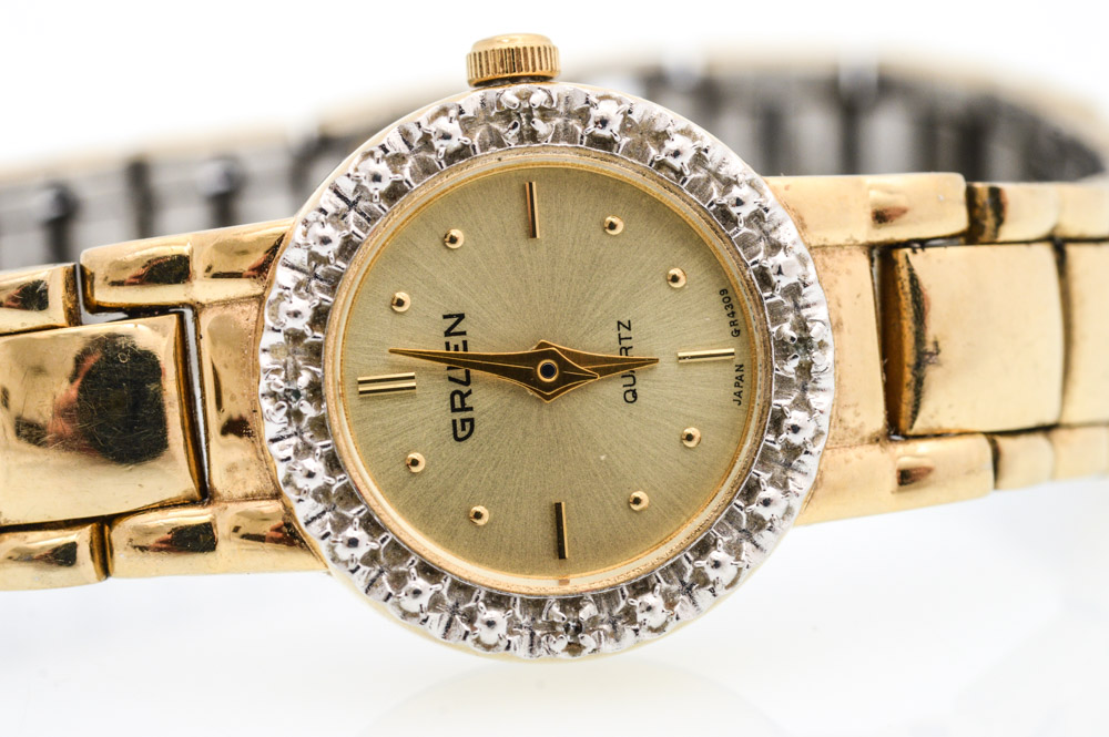 14K White Gold Diamond Hamilton and Diamond Gruen Watches