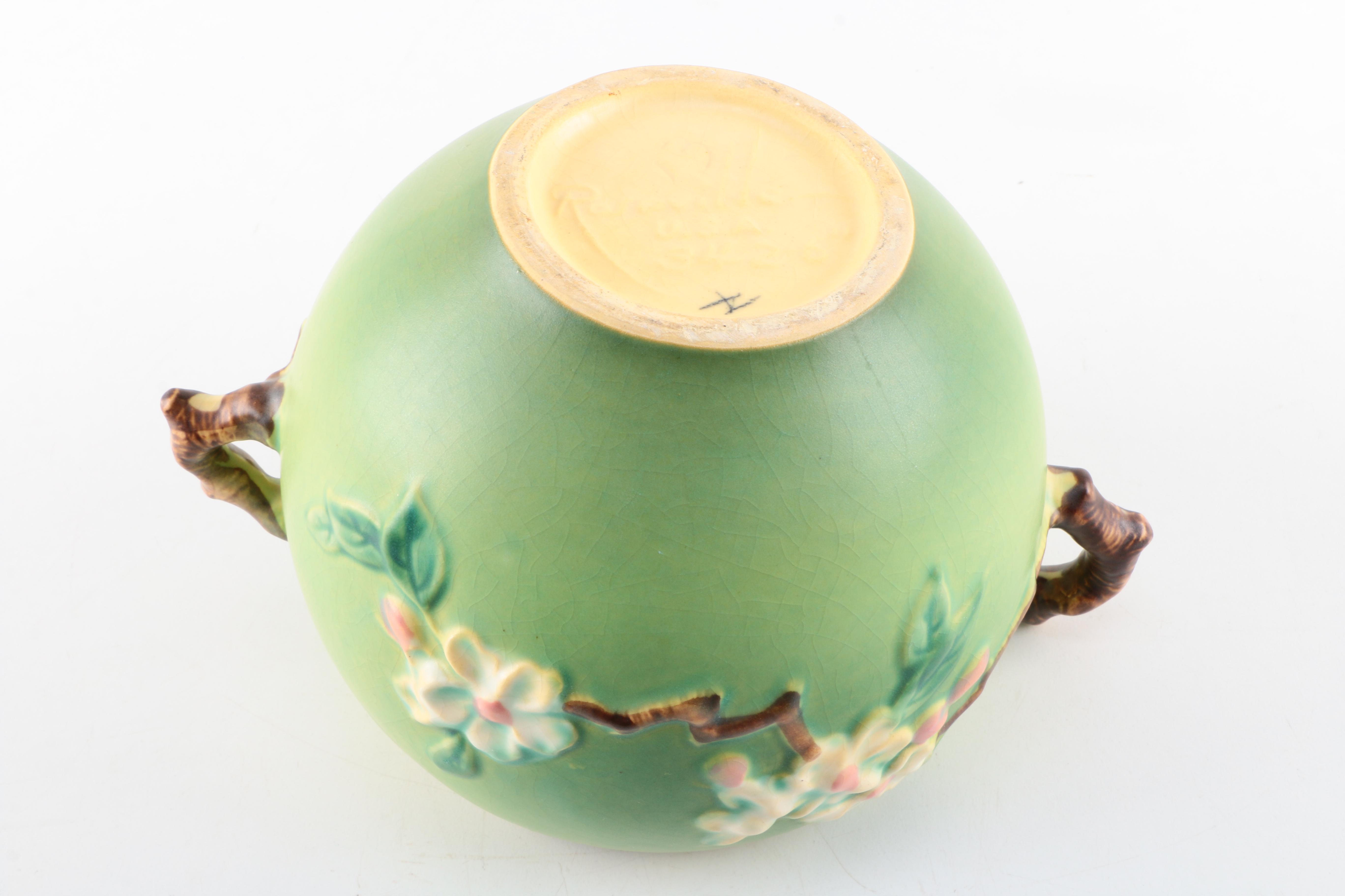 Roseville Pottery "Apple Blossom" Green" Rose Bowl