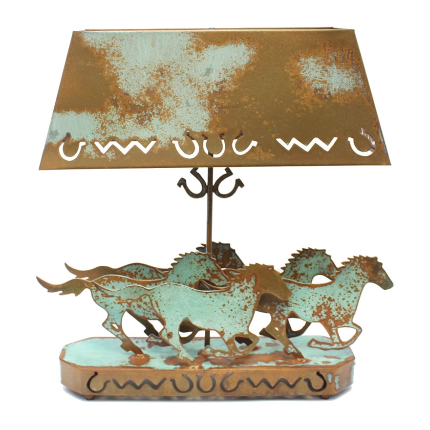 Copper Running Horse Table Lamp