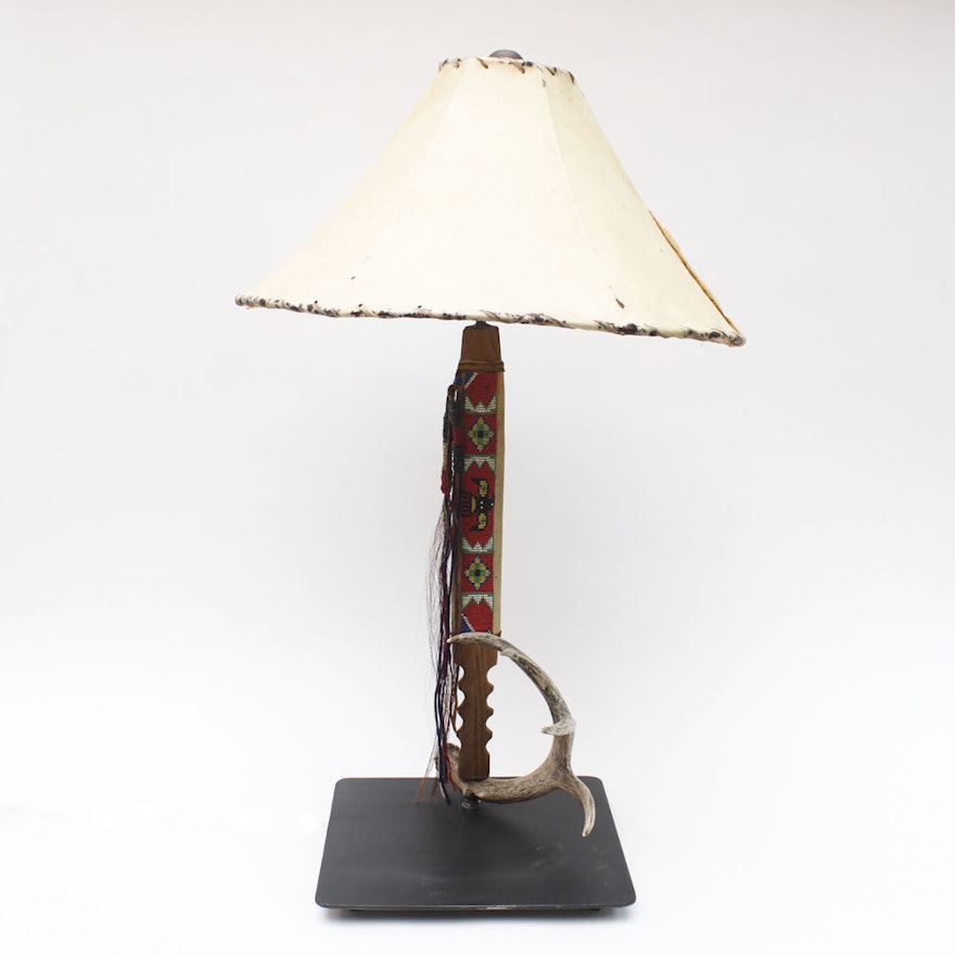 Antler Table Lamp with Rawhide Shade