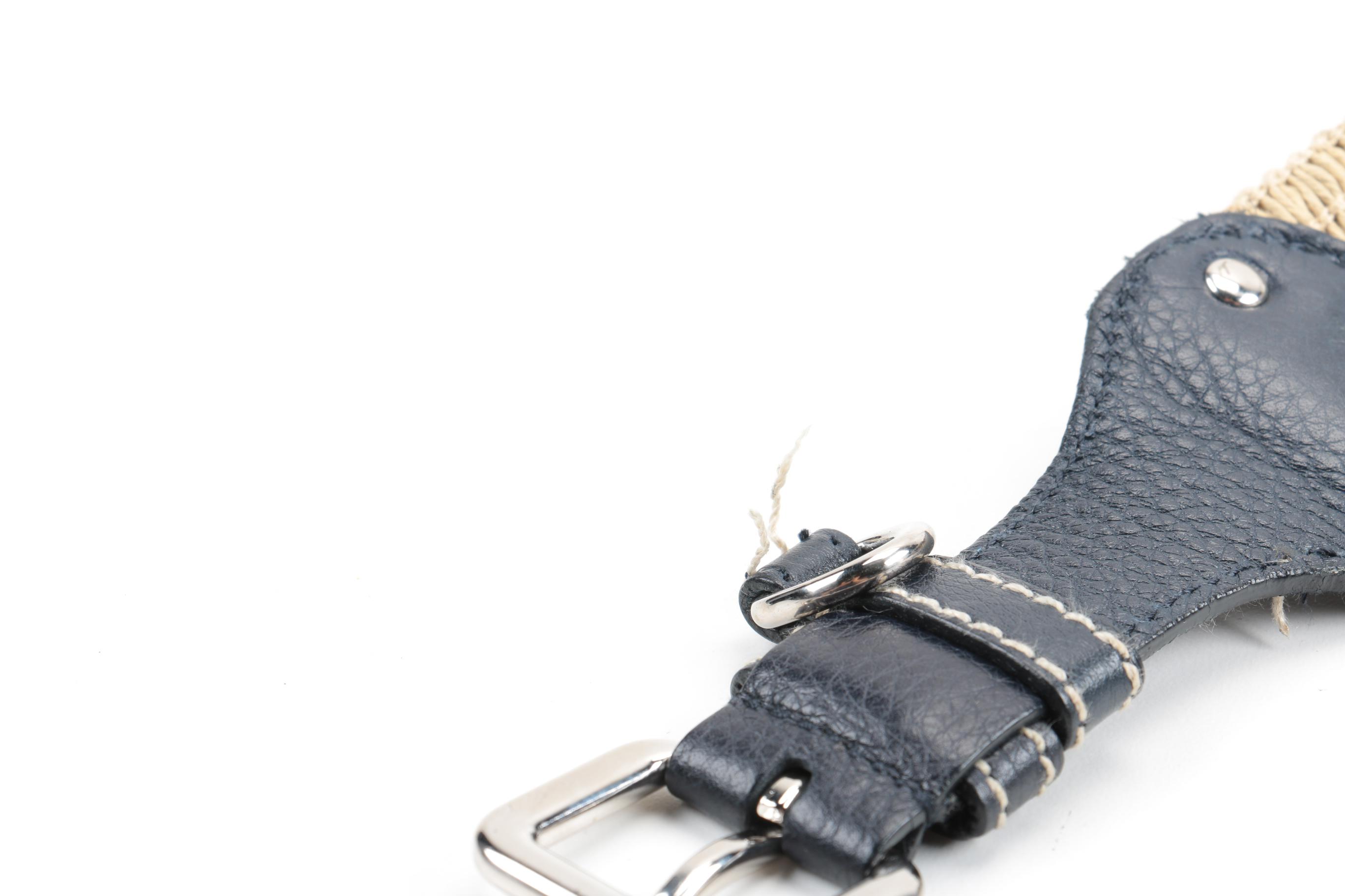 Prada Raffia and Blue Leather Belt