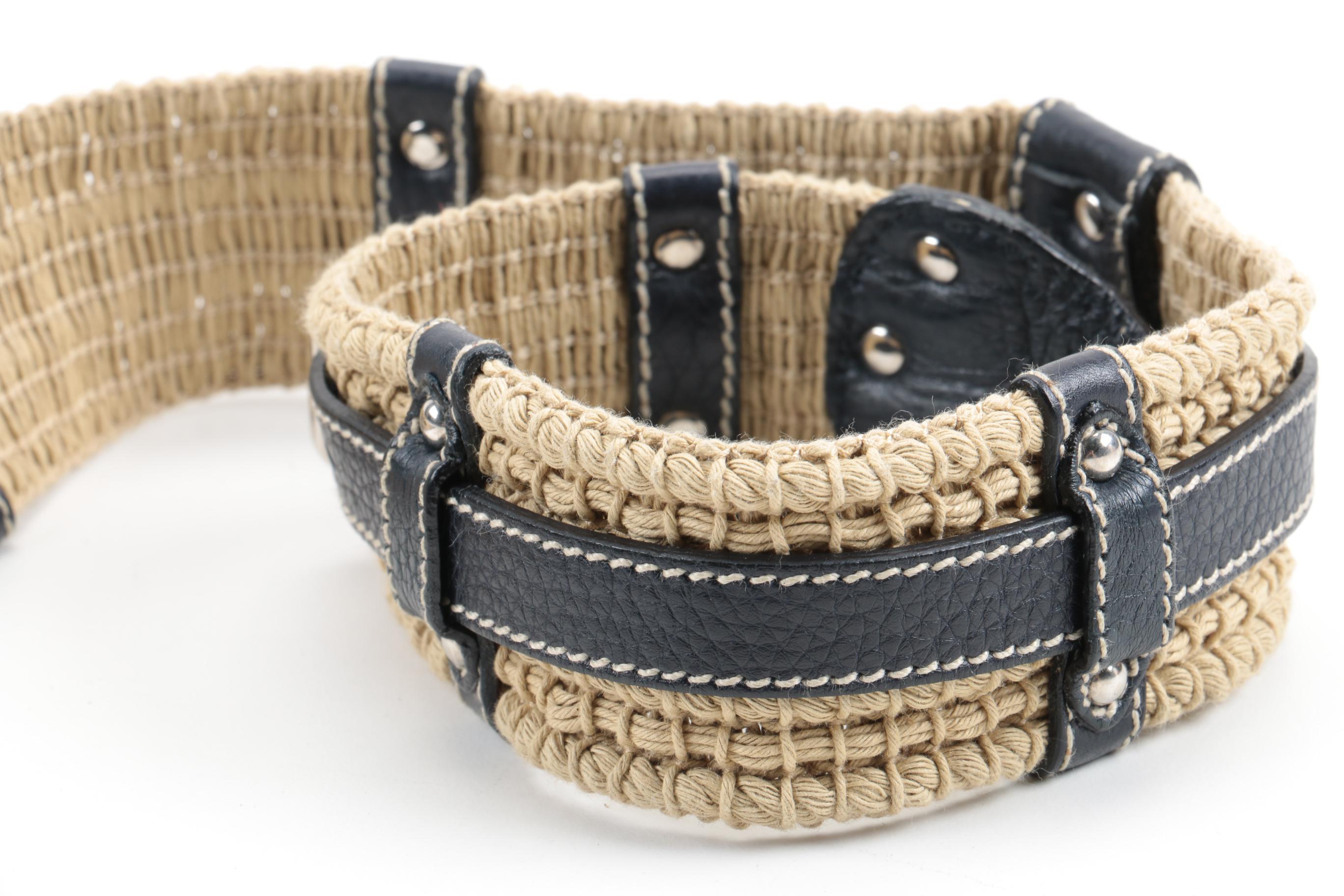Prada Raffia and Blue Leather Belt
