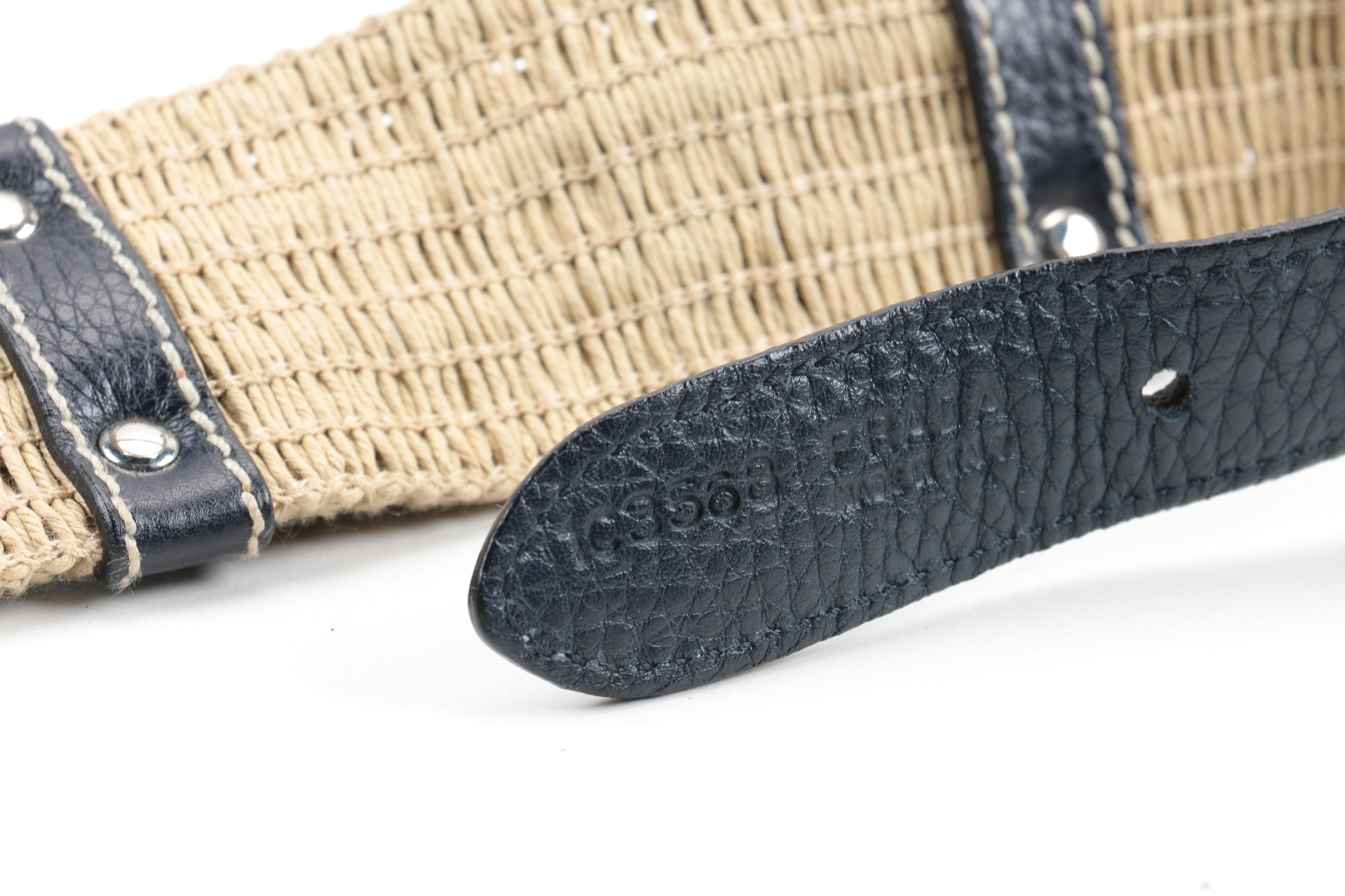 Prada Raffia and Blue Leather Belt