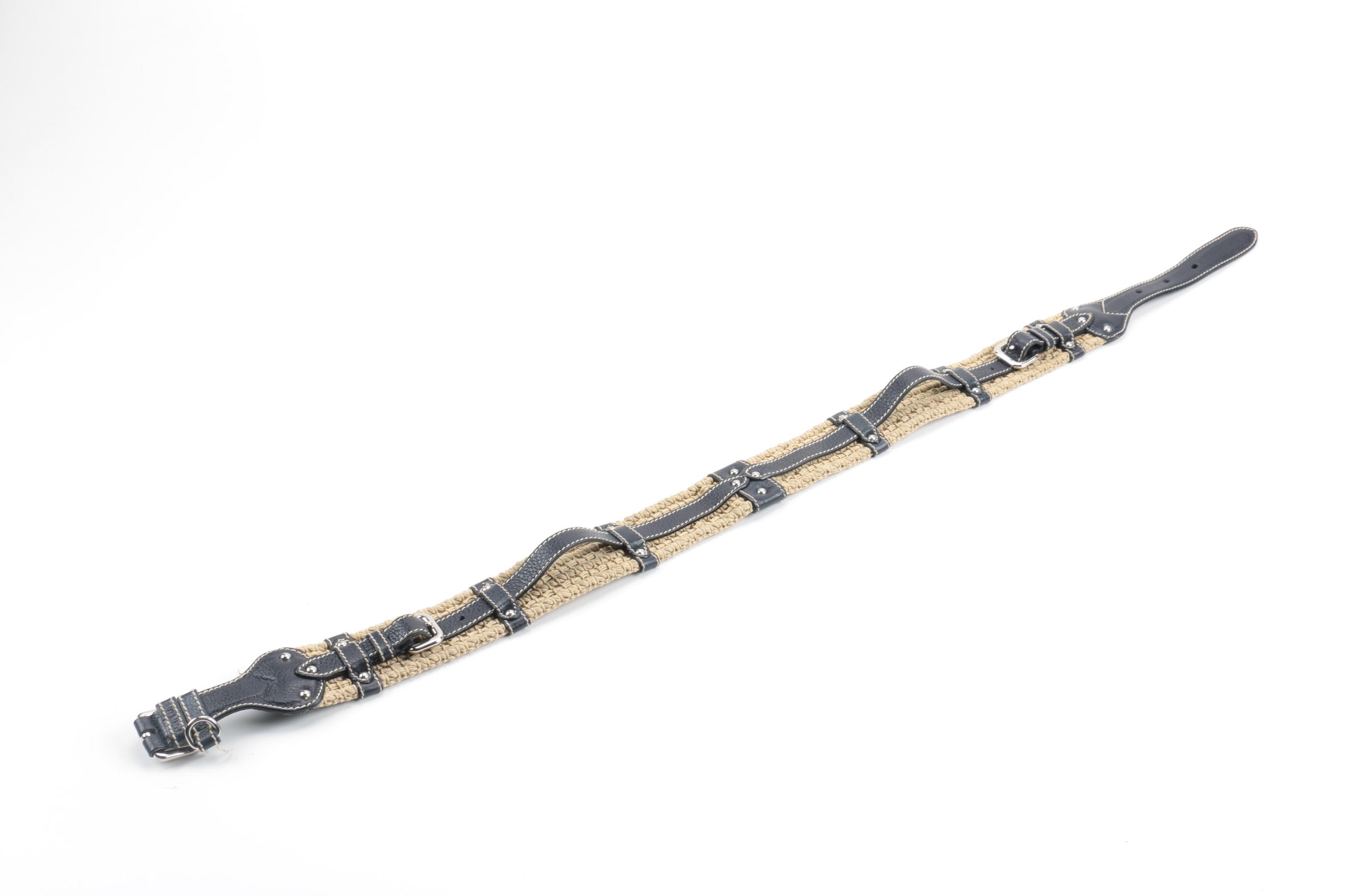 Prada Raffia and Blue Leather Belt