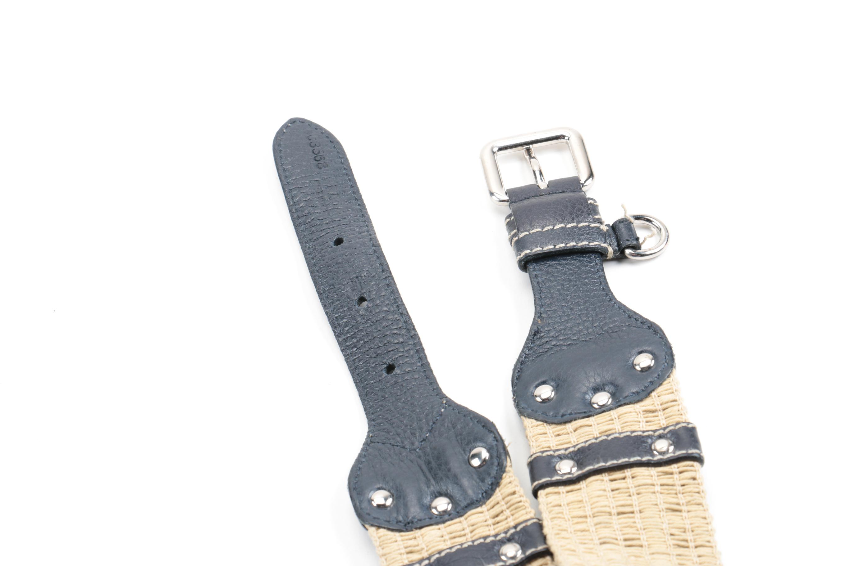 Prada Raffia and Blue Leather Belt
