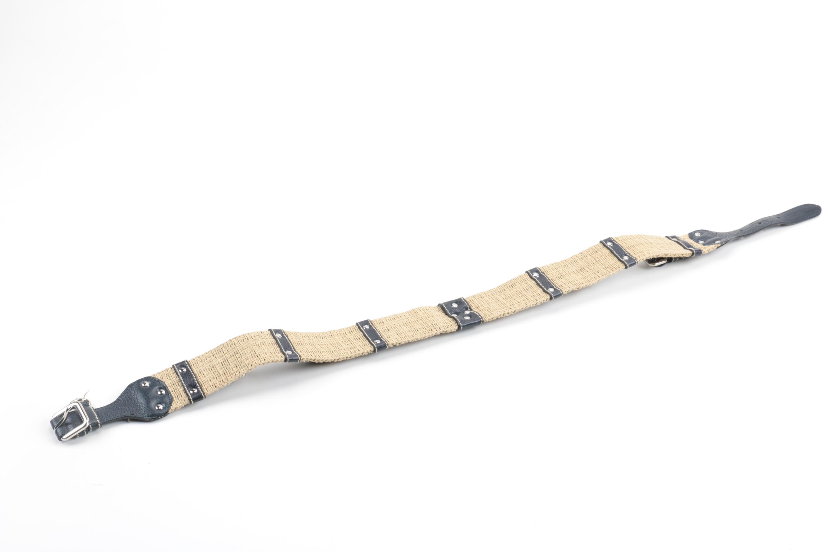 Prada Raffia and Blue Leather Belt