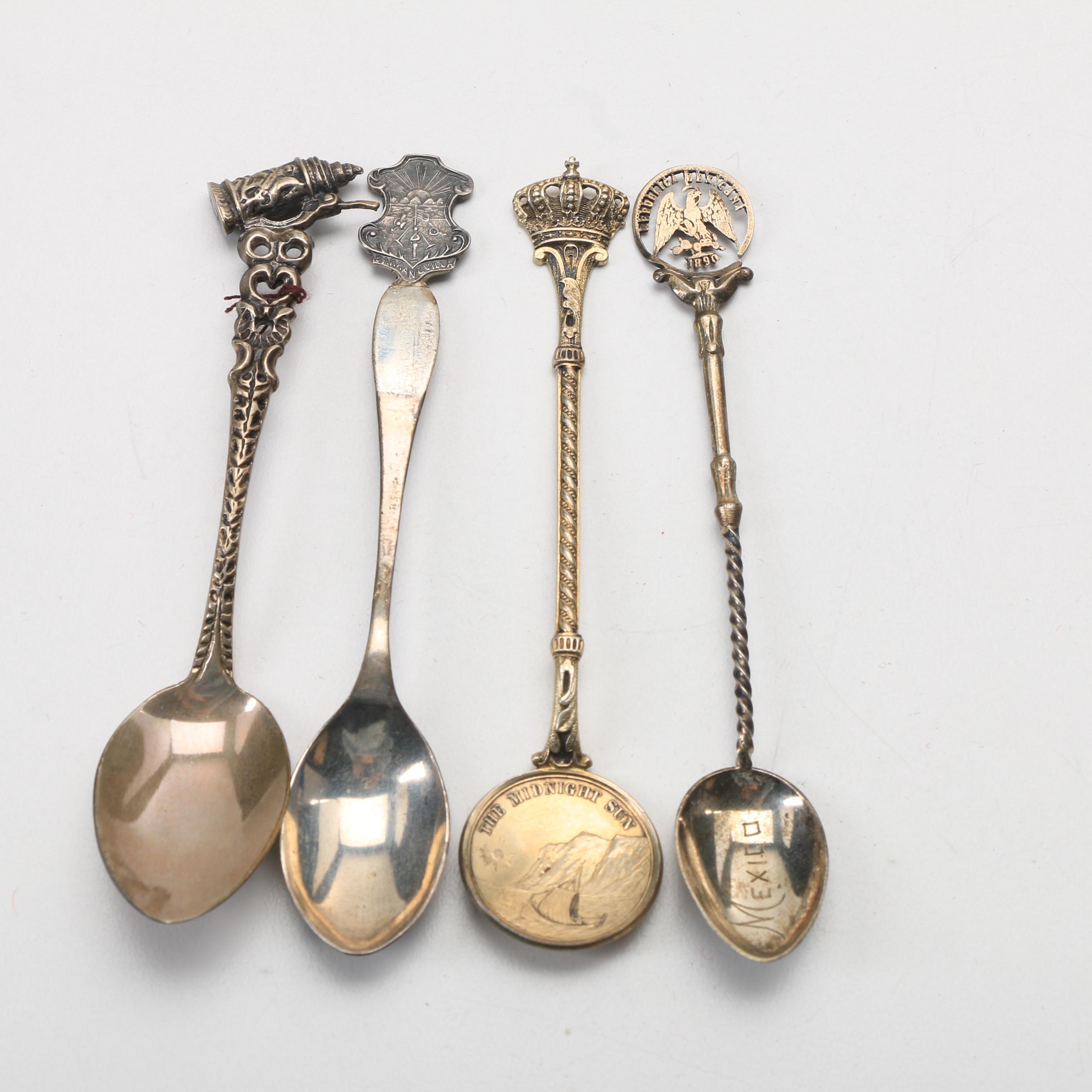 Ten 800 Silver Souvenir Spoons, Mostly European