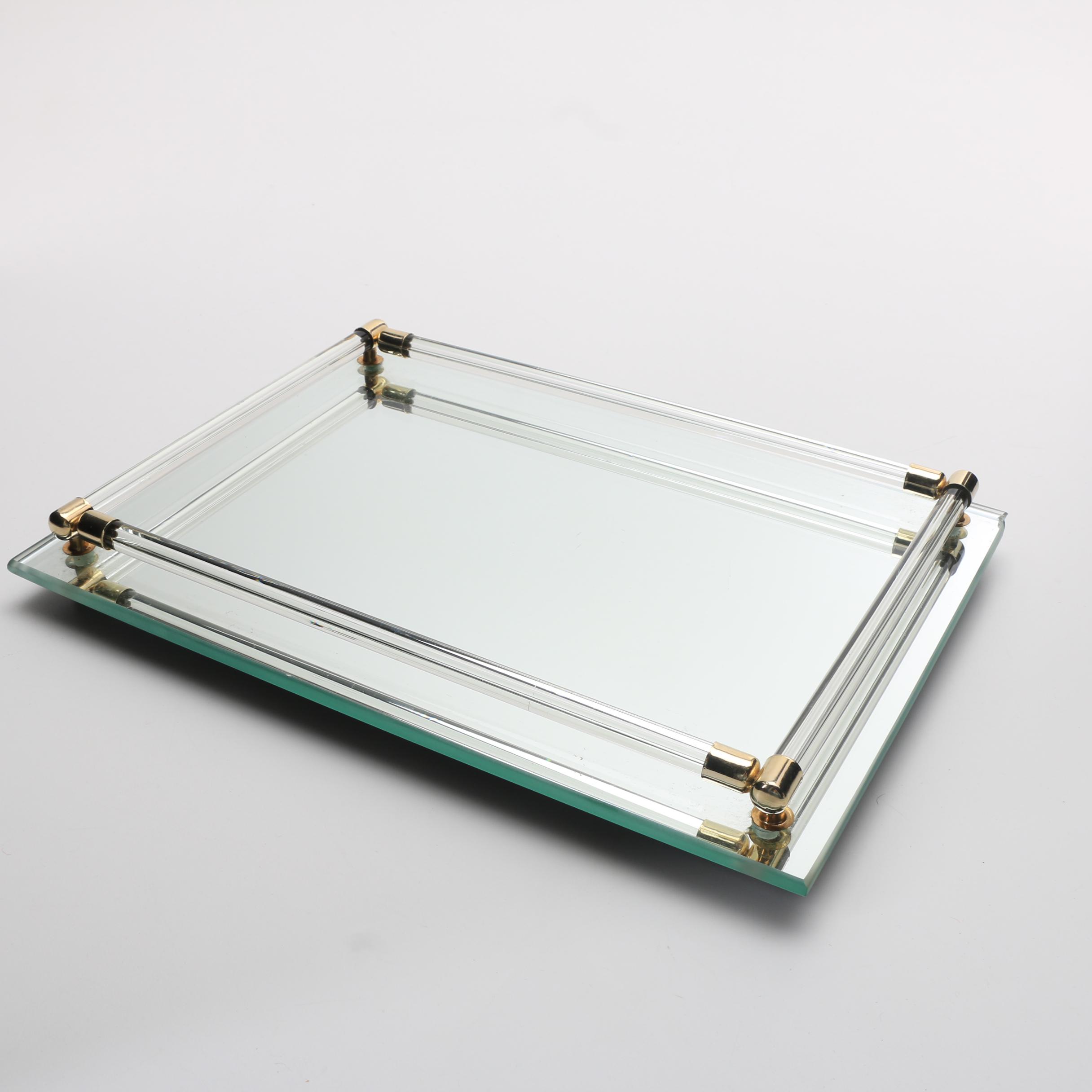 Crystal and Glass Perfume Bottles with Mirrored Vanity Tray