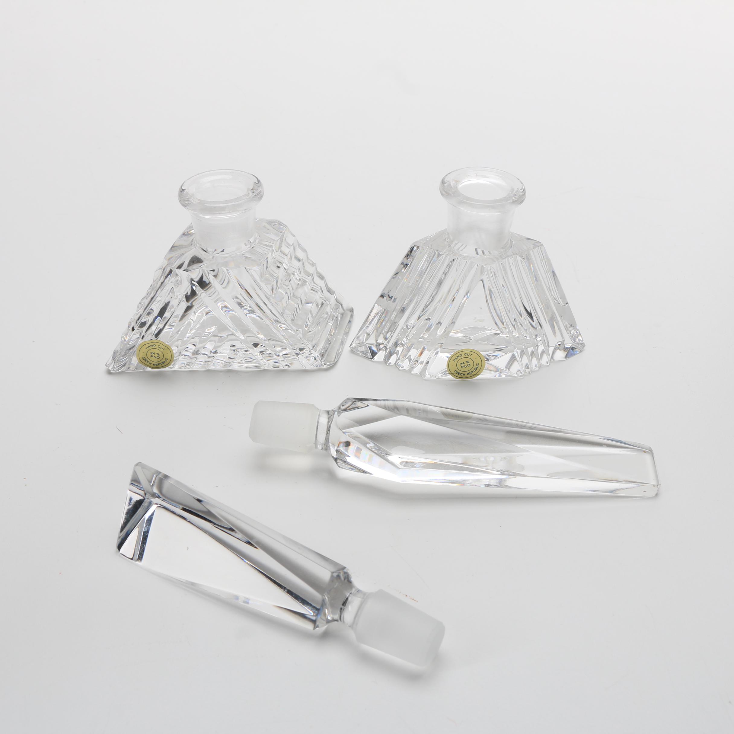 Crystal and Glass Perfume Bottles with Mirrored Vanity Tray