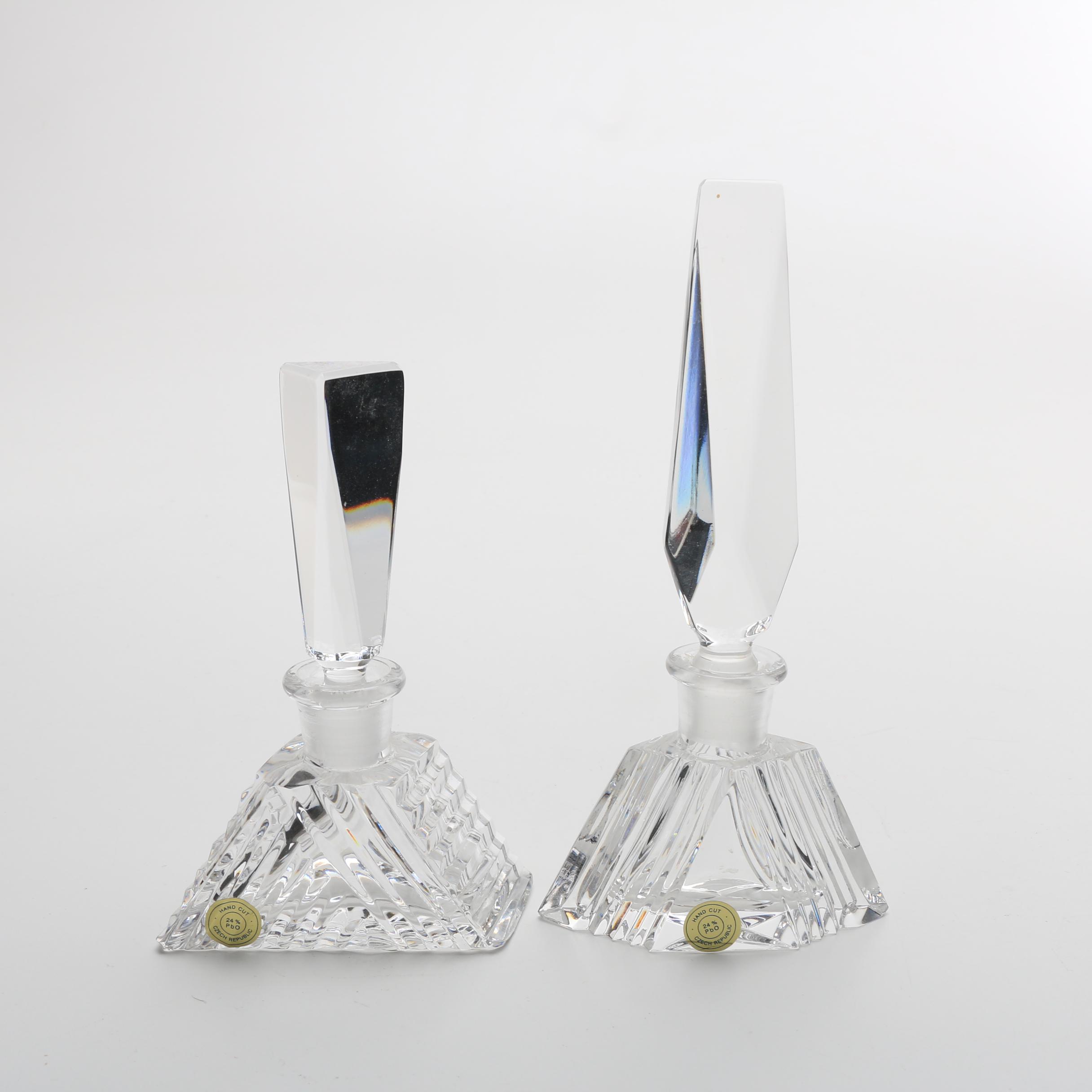 Crystal and Glass Perfume Bottles with Mirrored Vanity Tray