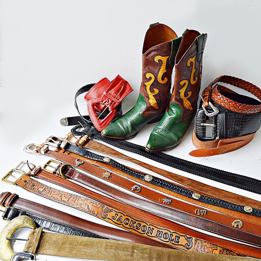 Leather Cowboy Boots and Leather Belt Collection with Brighton