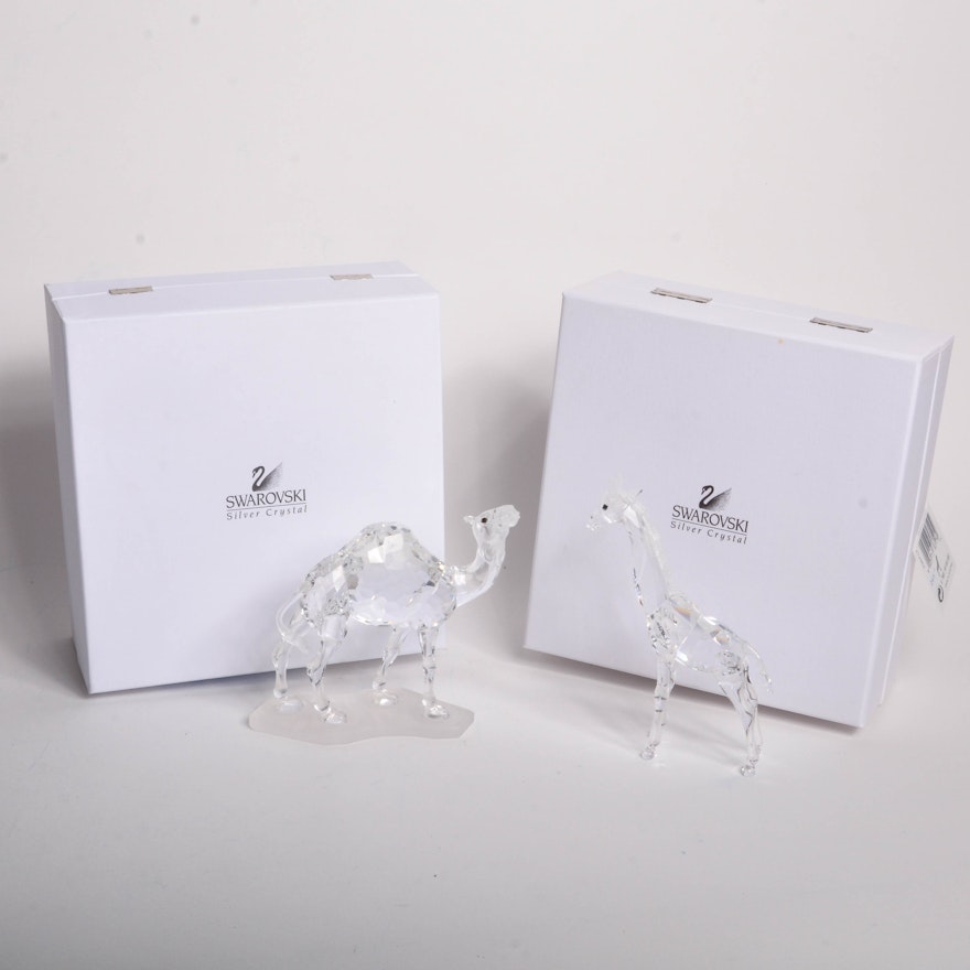 Swarovski Crystal Camel and Giraffe Figurines