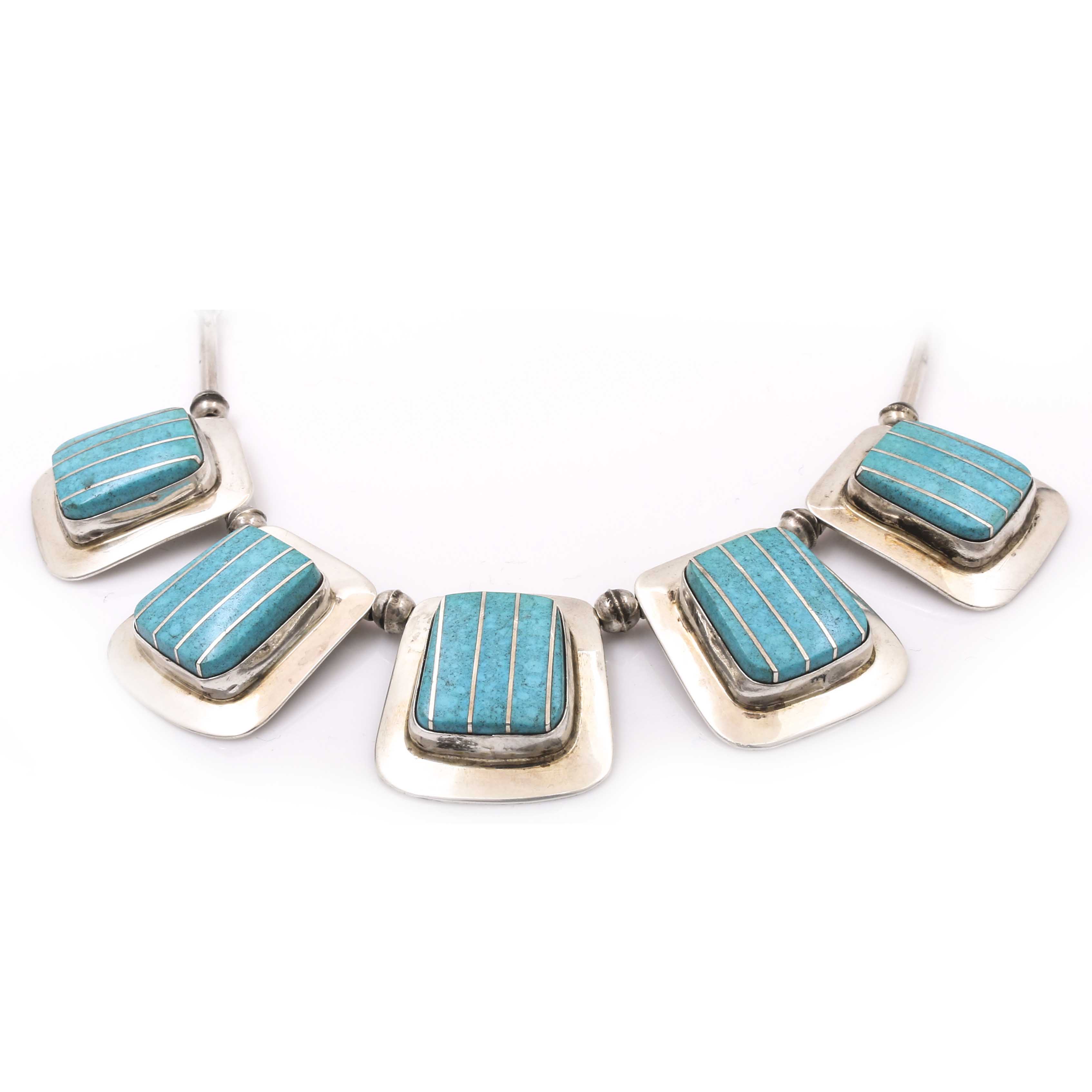 Benjamin James Navajo Sterling Silver Turquoise Inlay Necklace