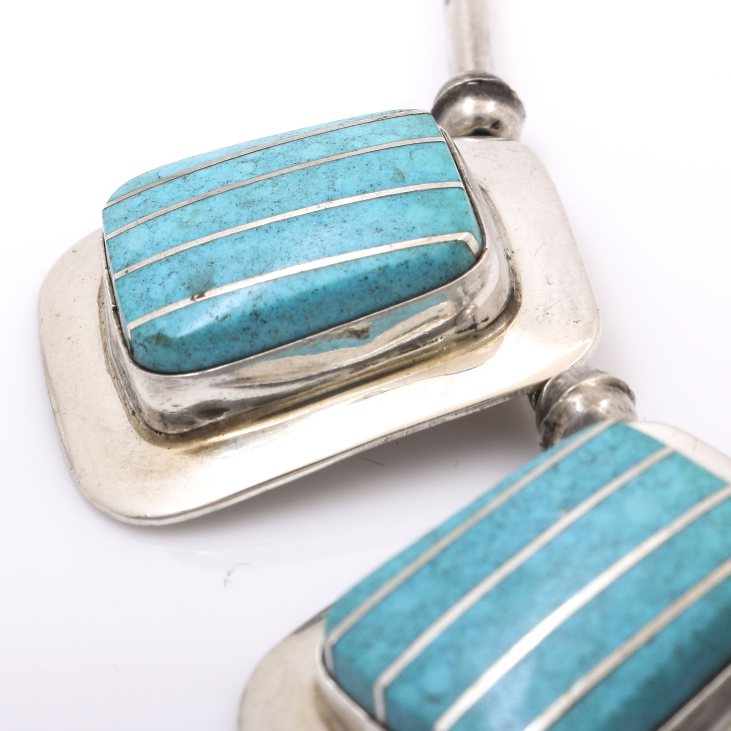 Benjamin James Navajo Sterling Silver Turquoise Inlay Necklace
