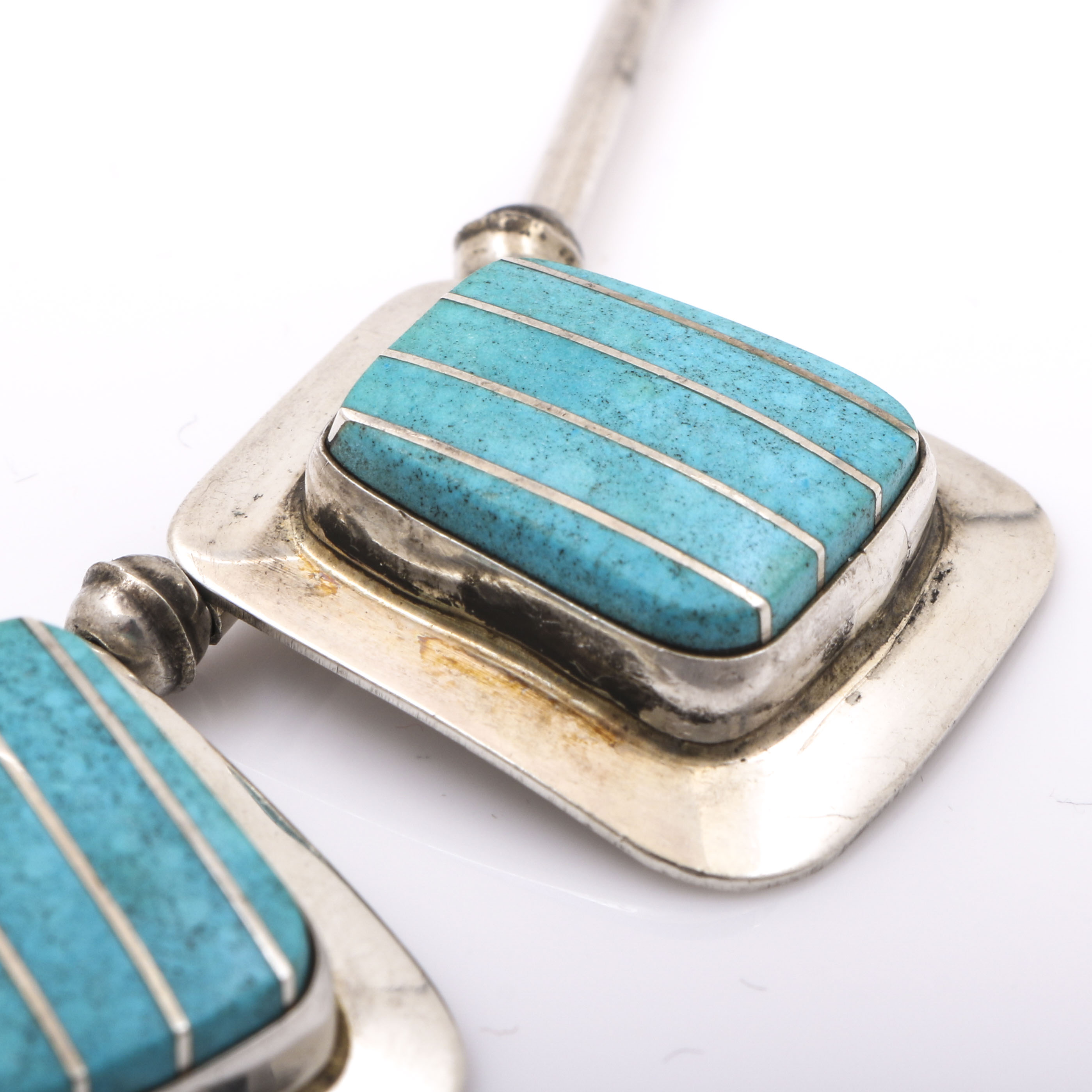 Benjamin James Navajo Sterling Silver Turquoise Inlay Necklace
