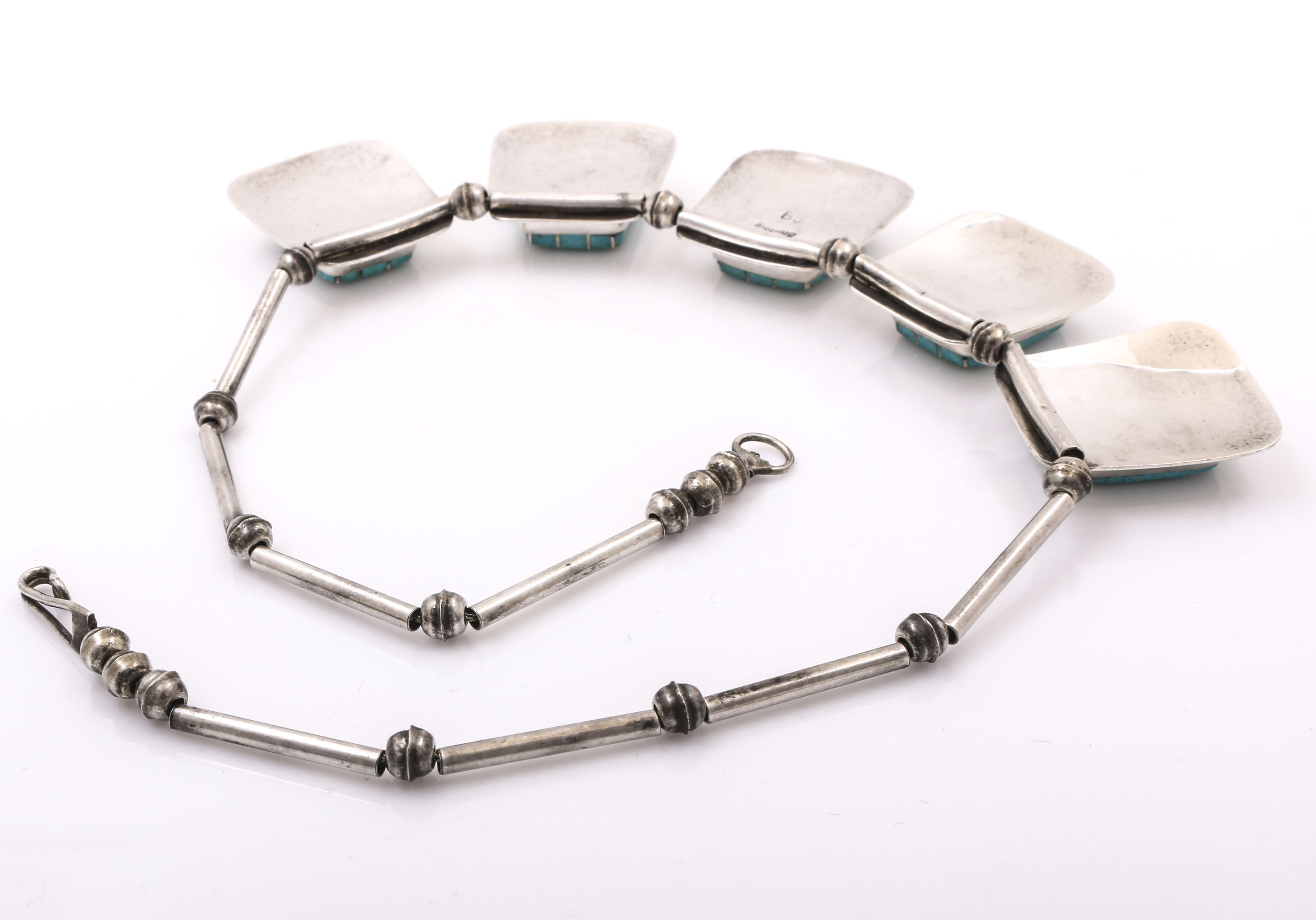 Benjamin James Navajo Sterling Silver Turquoise Inlay Necklace