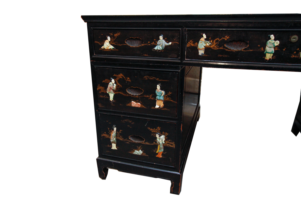 Chinese Style Writing Desk with Figural Inlays