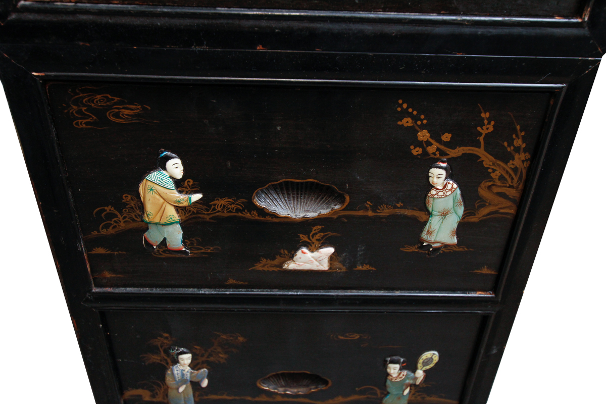 Chinese Style Writing Desk with Figural Inlays