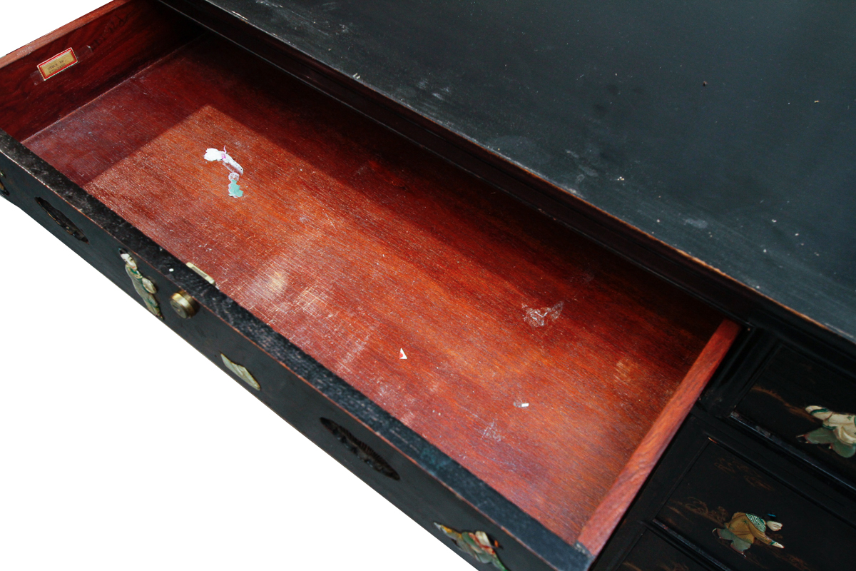 Chinese Style Writing Desk with Figural Inlays