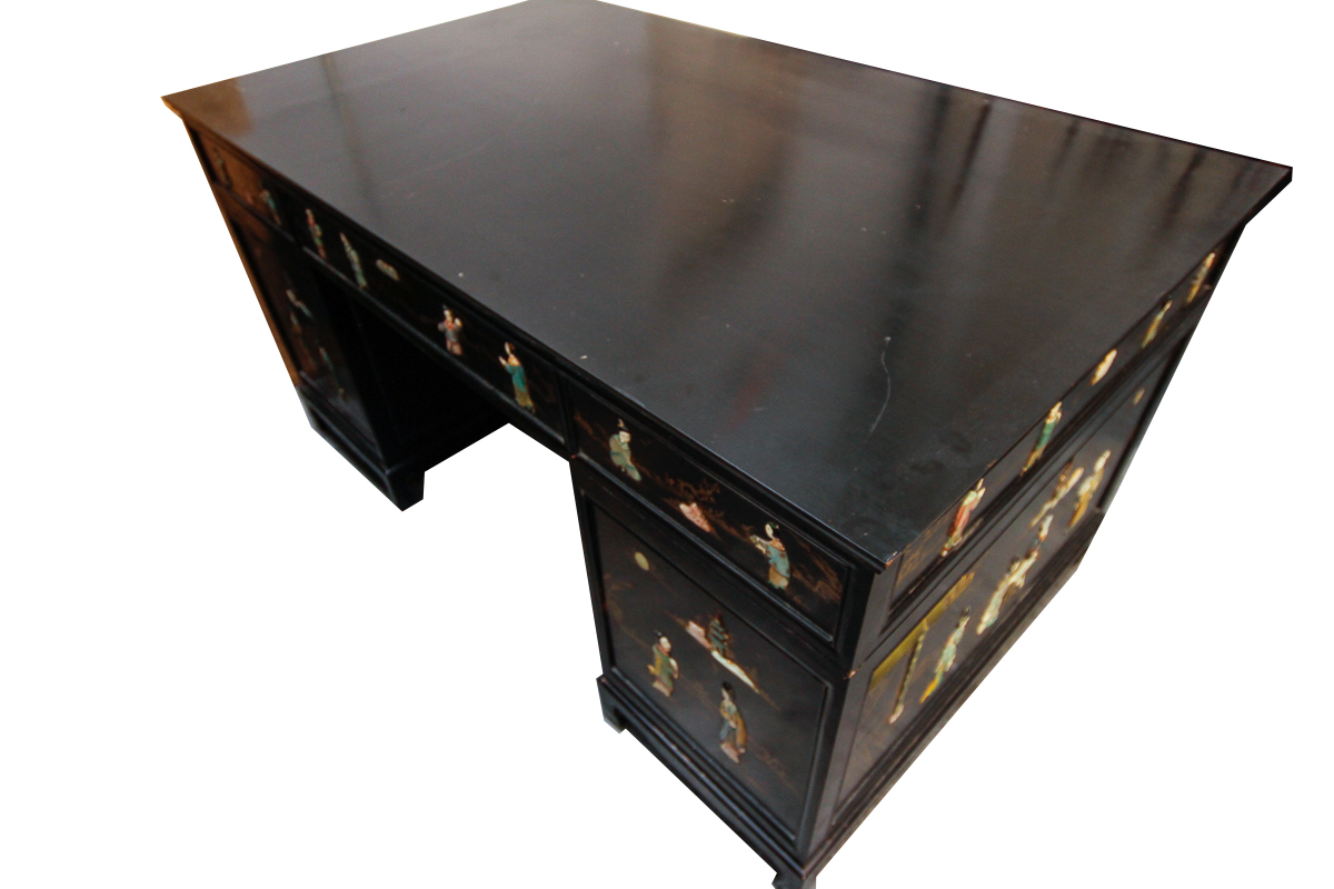 Chinese Style Writing Desk with Figural Inlays