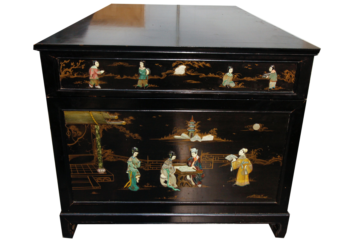 Chinese Style Writing Desk with Figural Inlays