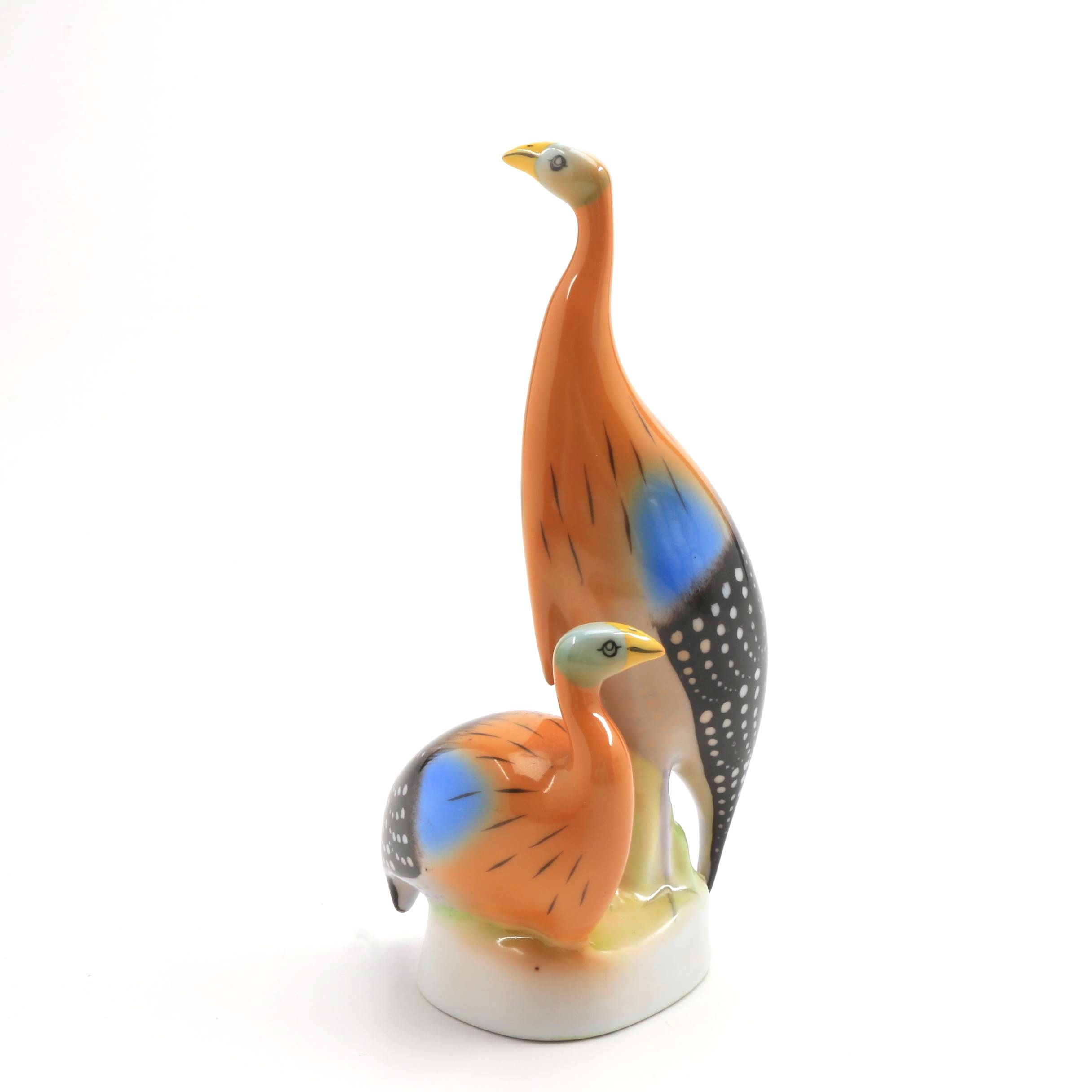 Hollohaza Porcelain Vulturine Guinea Fowls Figurine