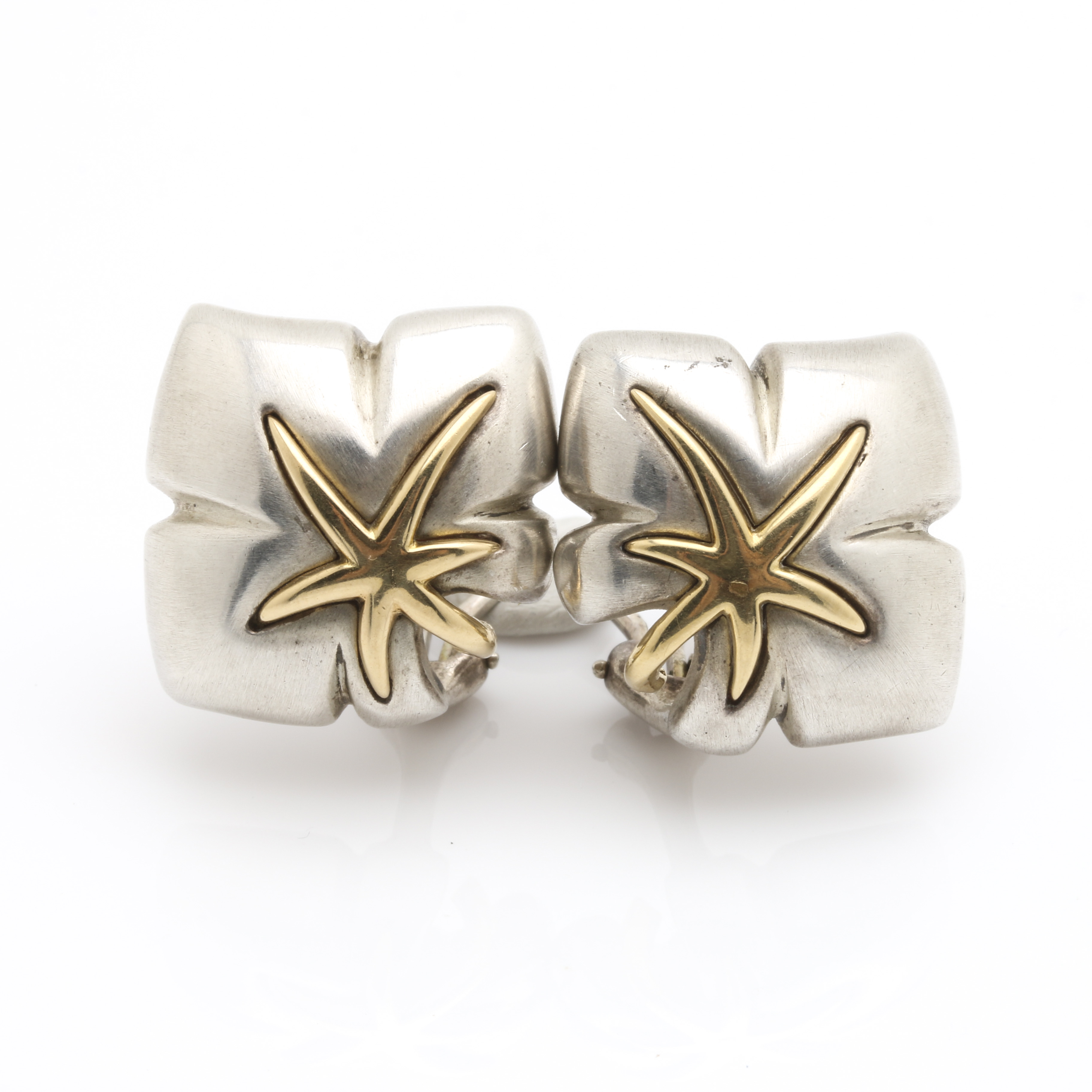 Vintage 1991 Tiffany & Co. Sterling Silver and 18K Yellow Gold Earrings