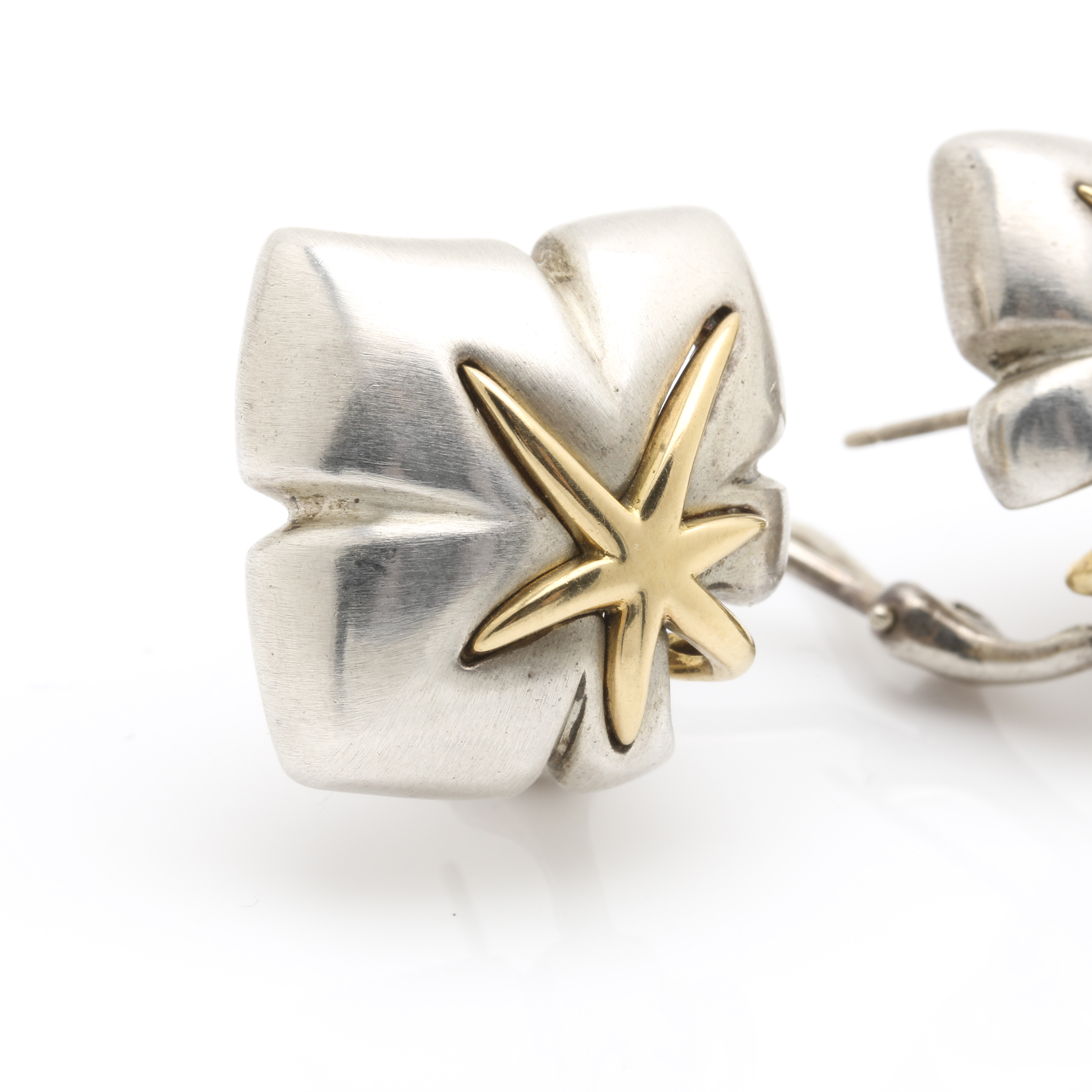 Vintage 1991 Tiffany & Co. Sterling Silver and 18K Yellow Gold Earrings