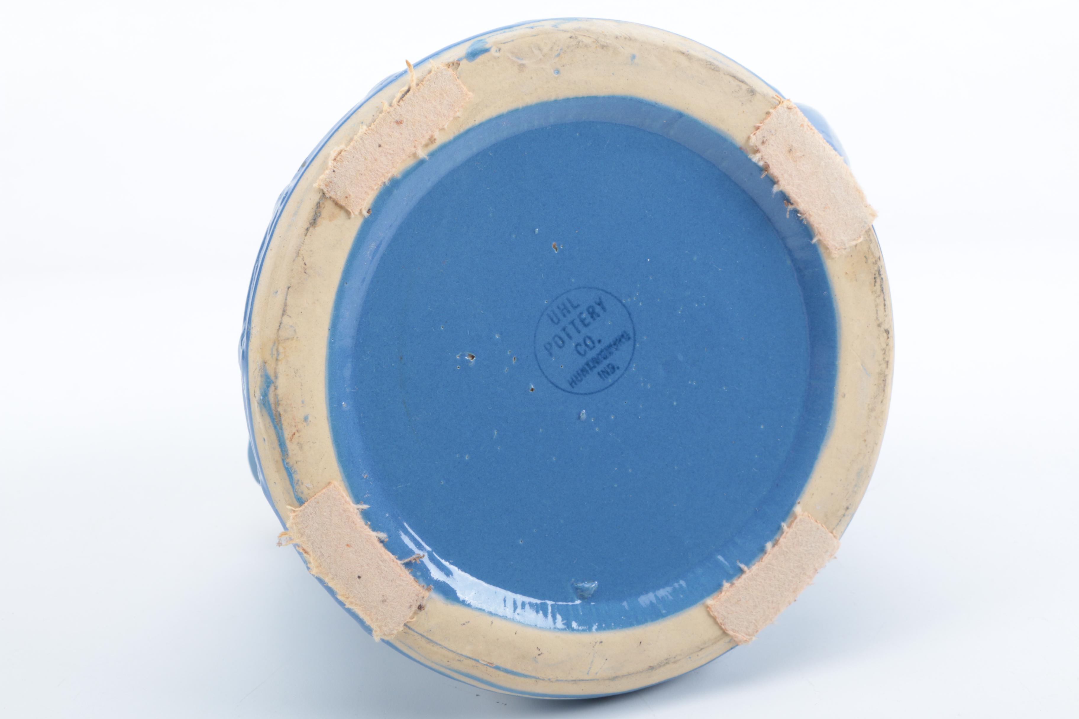 UHL Pottery Co. Blue Glazed Pitcher and Mug Set Circa 1920