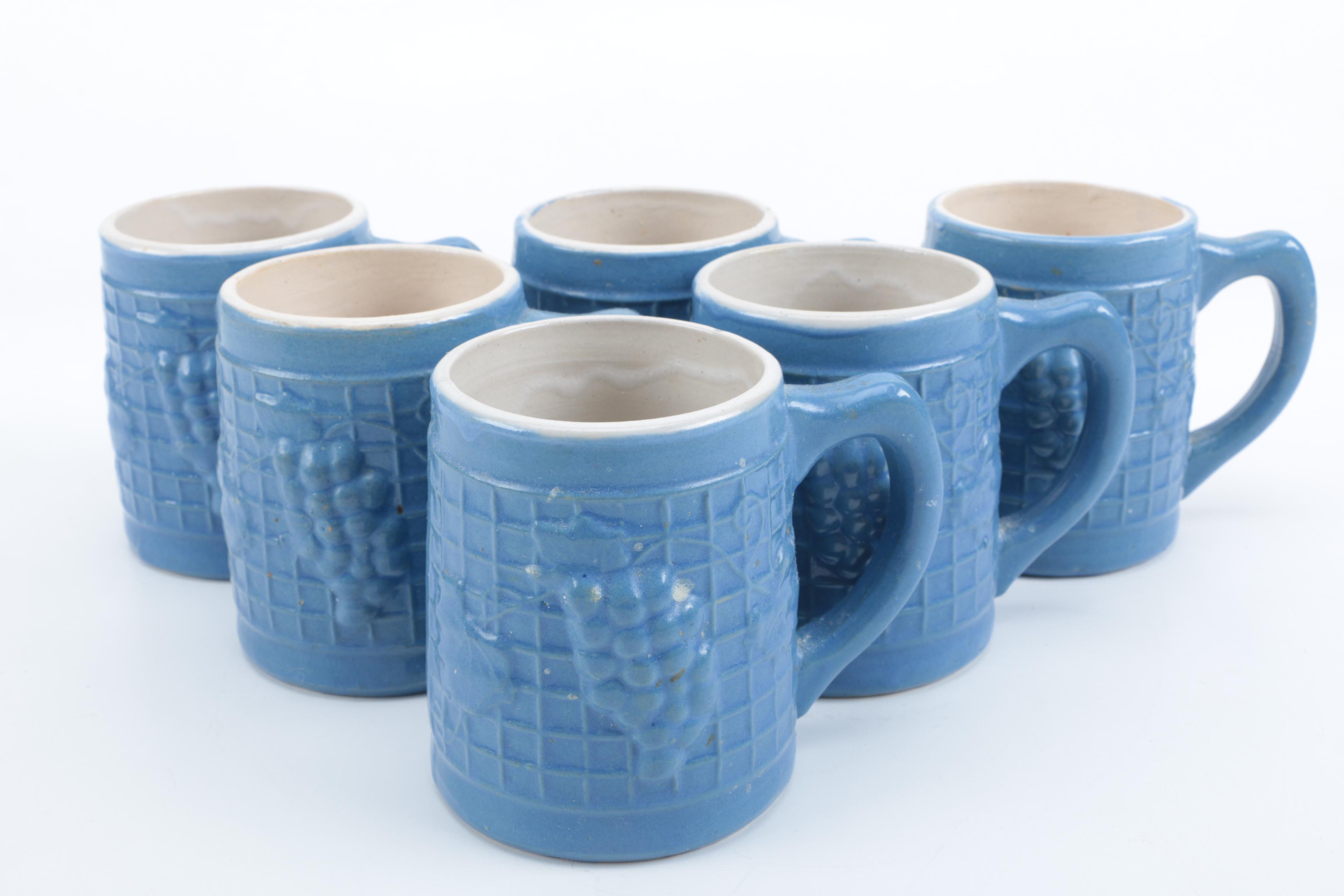 UHL Pottery Co. Blue Glazed Pitcher and Mug Set Circa 1920
