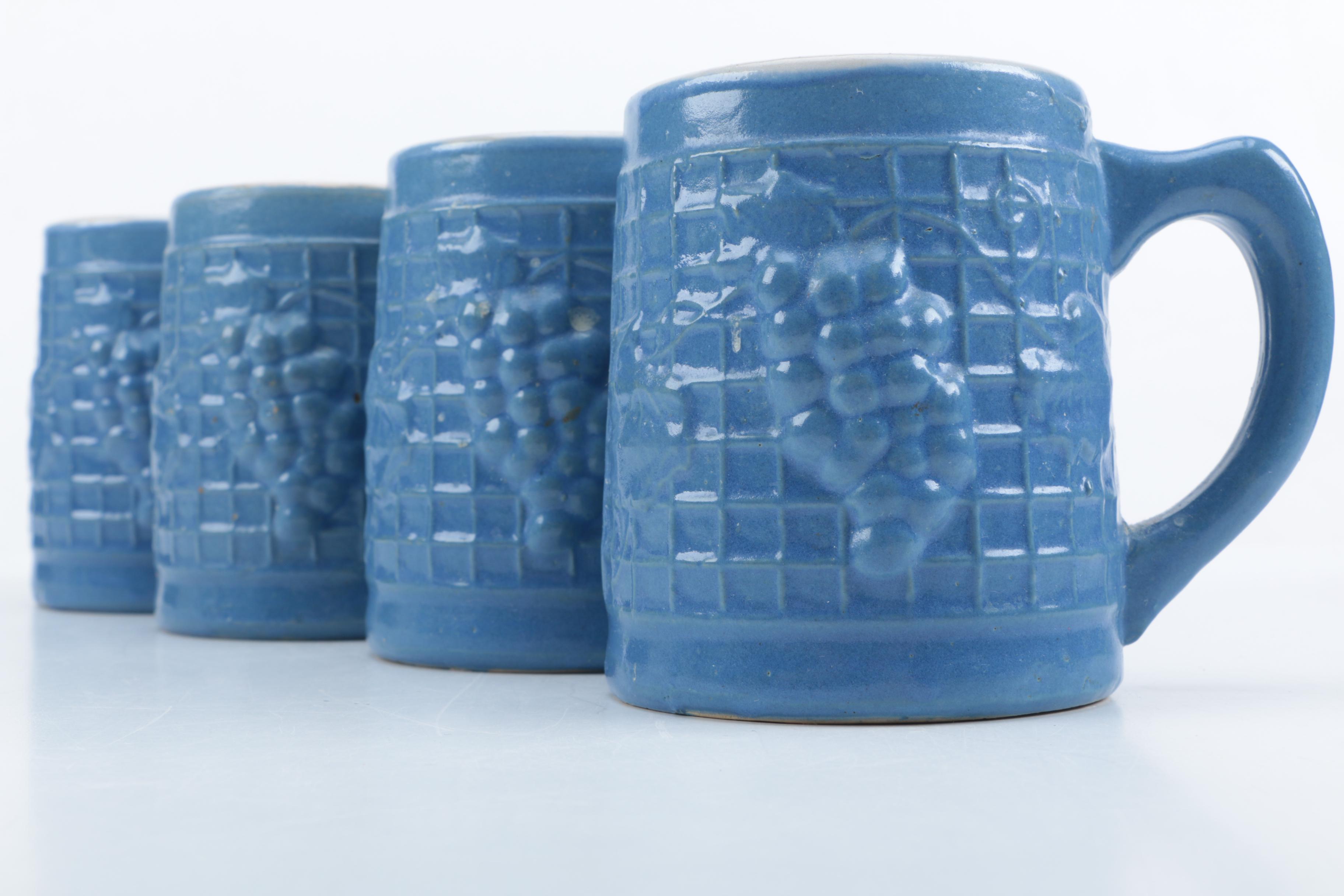 UHL Pottery Co. Blue Glazed Pitcher and Mug Set Circa 1920