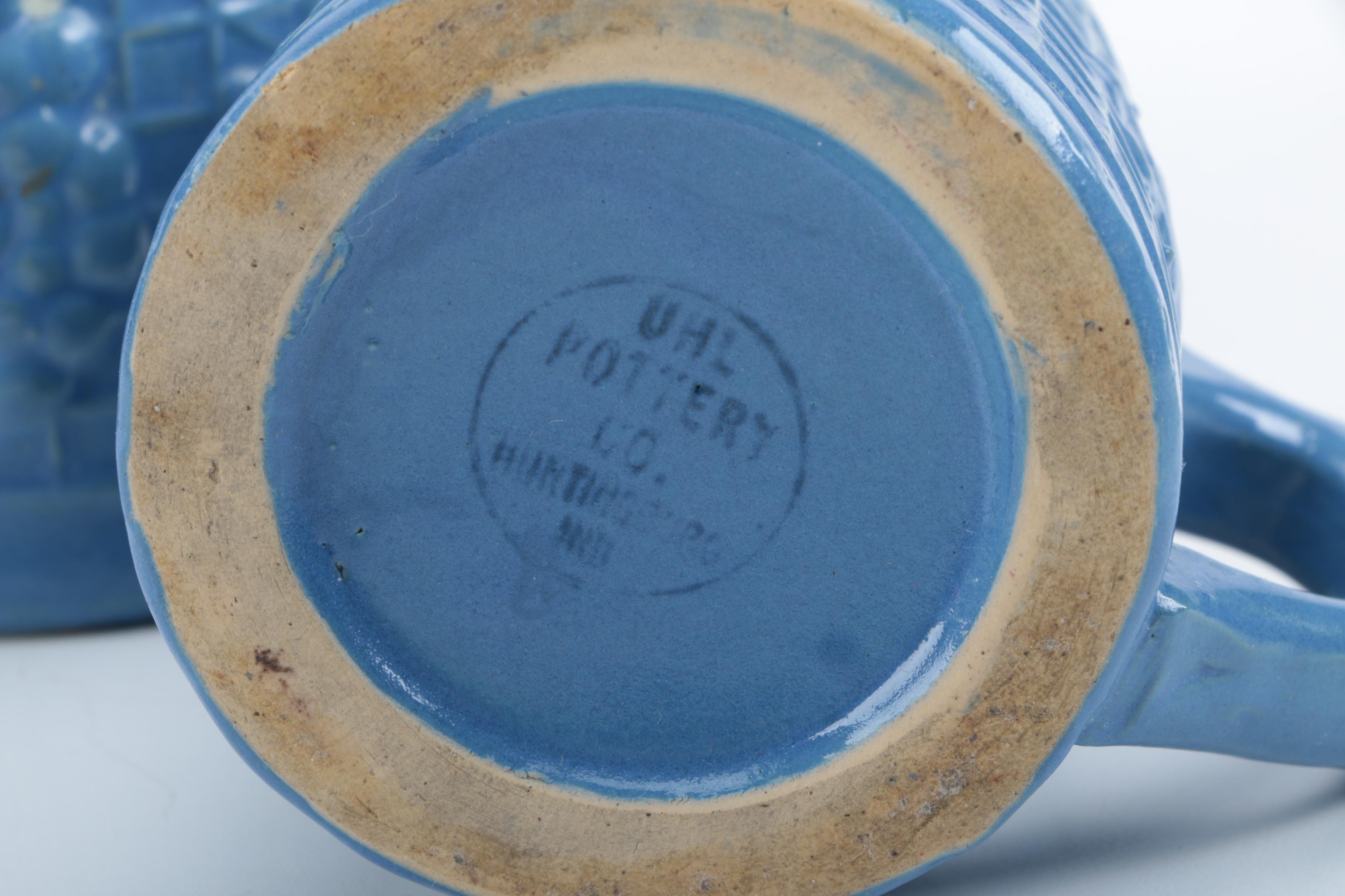 UHL Pottery Co. Blue Glazed Pitcher and Mug Set Circa 1920