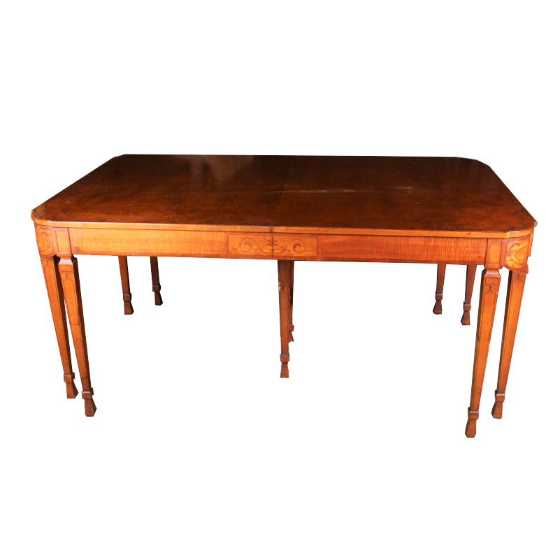 Vintage Neoclassical Inspired Maple Dining Table with Leaf Inserts