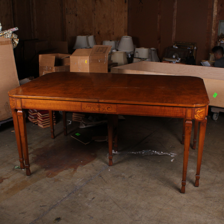 Vintage Neoclassical Inspired Maple Dining Table with Leaf Inserts