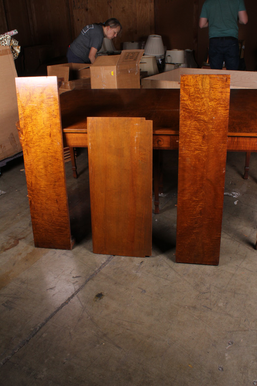 Vintage Neoclassical Inspired Maple Dining Table with Leaf Inserts