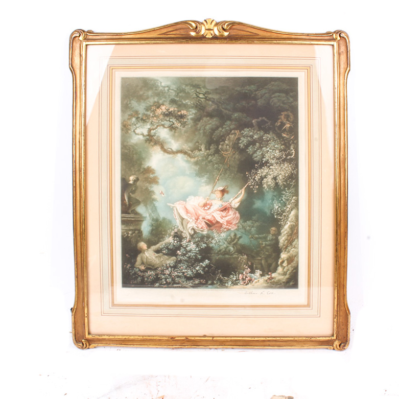 Arthur L. Cox Mezzotint on Paper After Jean Honore Fragonard "l'Escarpolette"