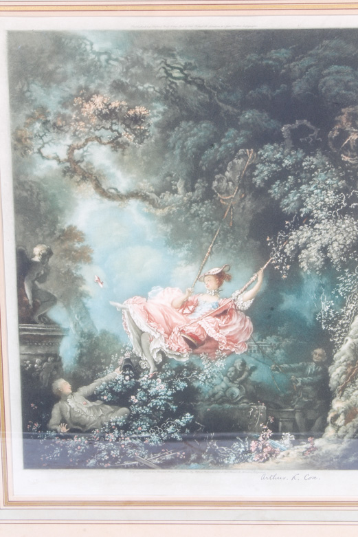 Arthur L. Cox Mezzotint on Paper After Jean Honore Fragonard "l'Escarpolette"