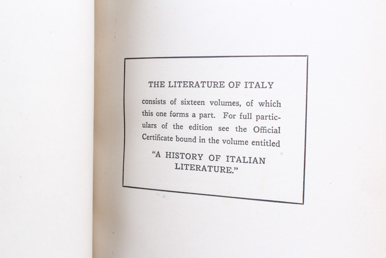 1907 Nine-Volume "The Literature of Italy 1265–1907"