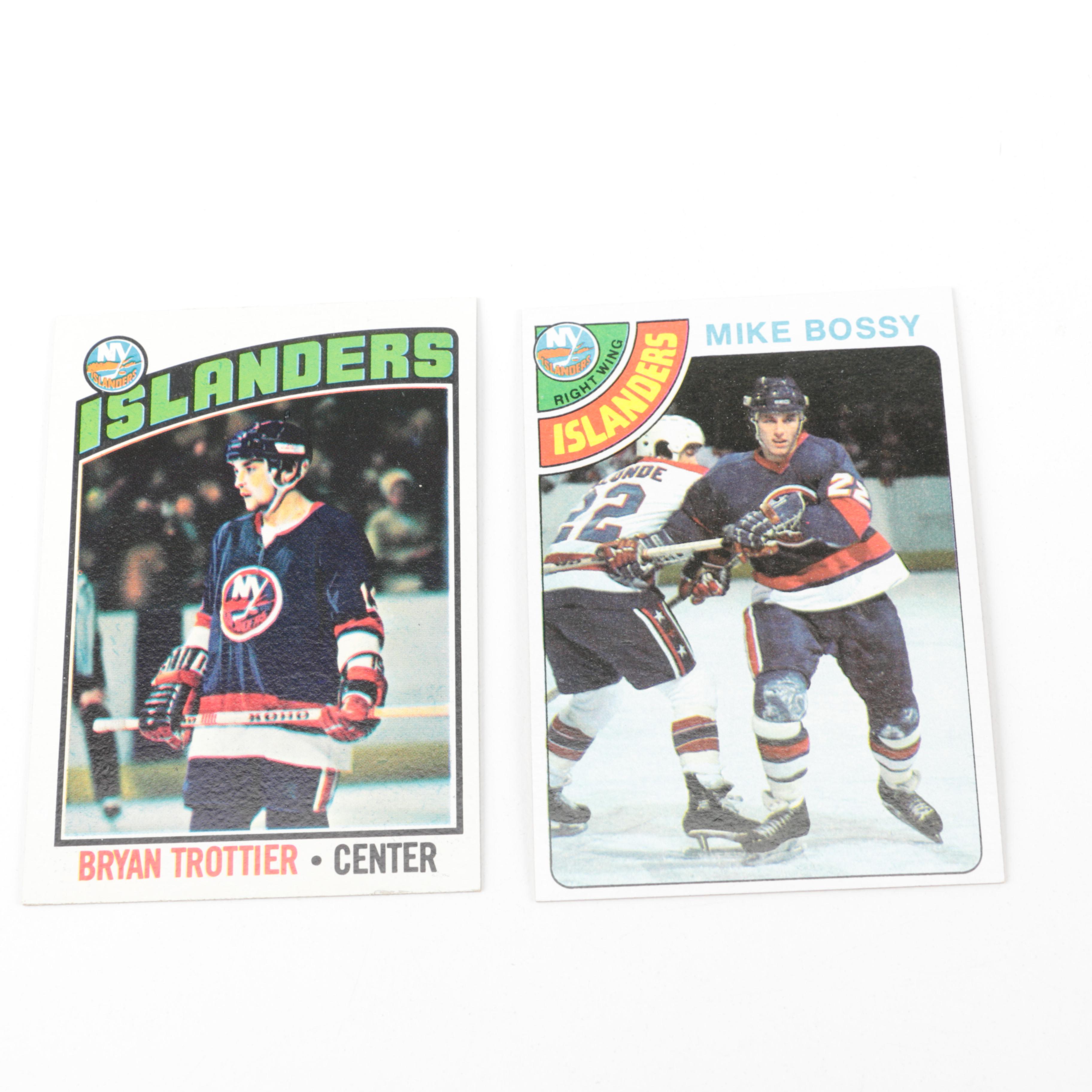 Pair of New York Islanders Hockey Cards with Mike Bossy and Bryan Trottier