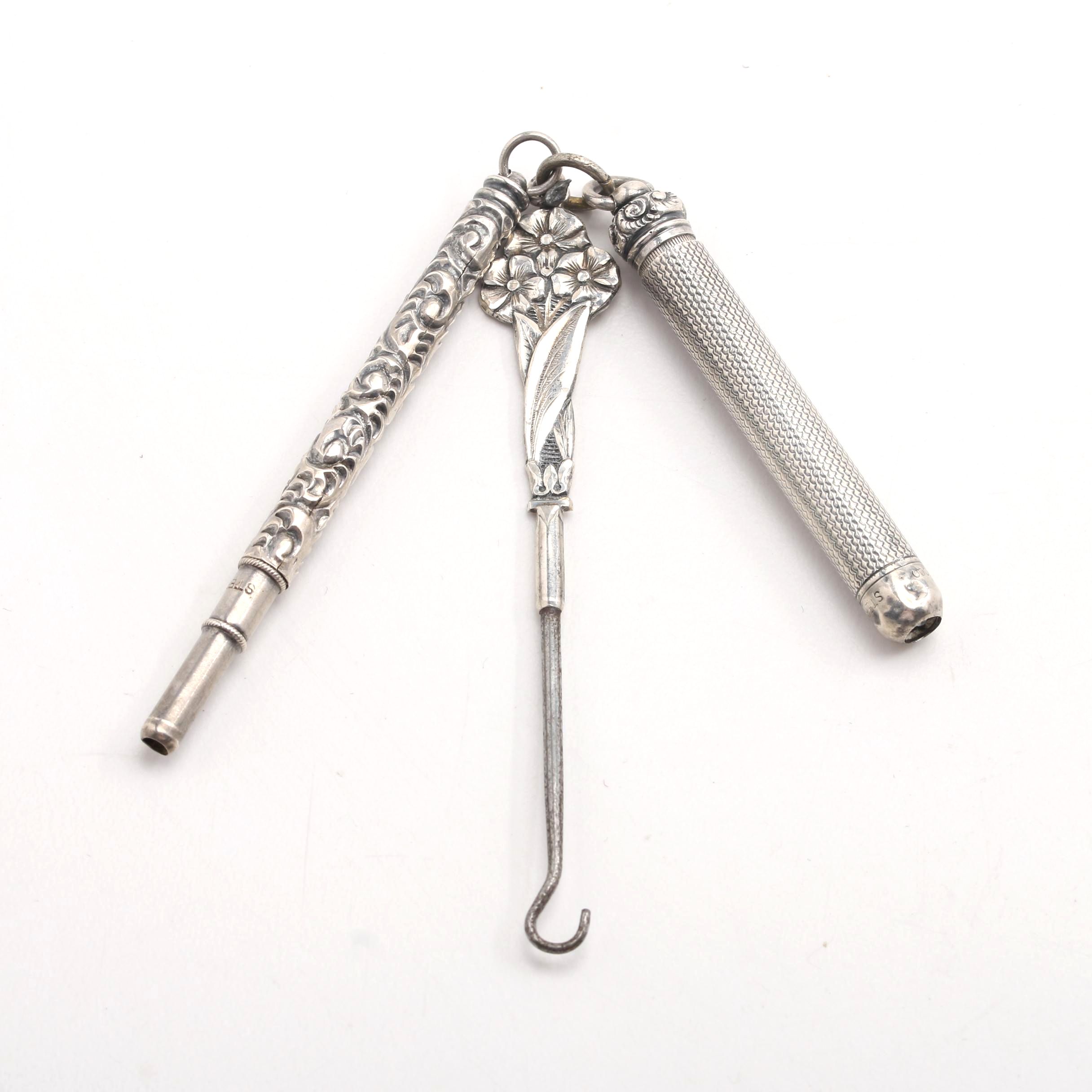 Three Sterling Silver Chatelain Tools