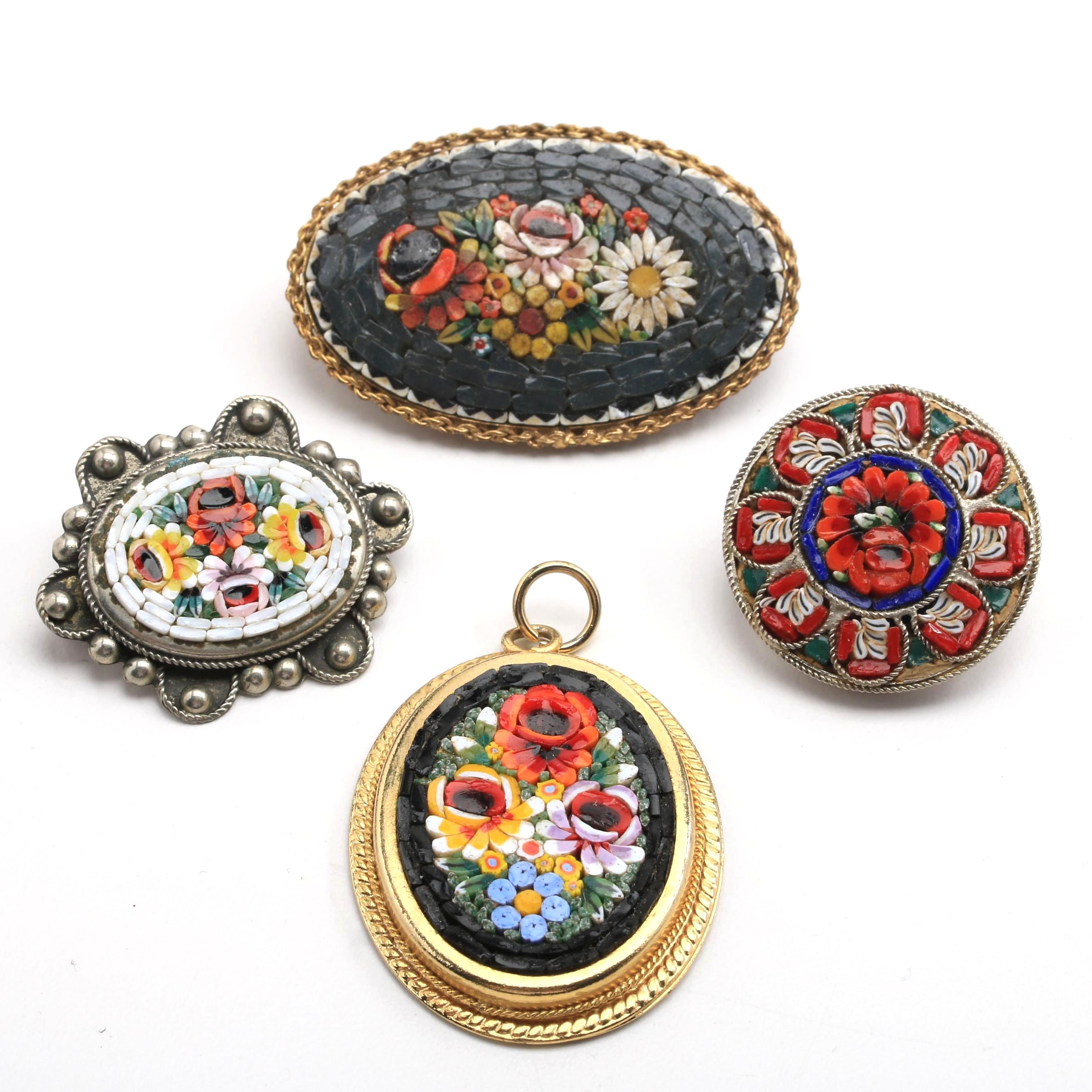 Four Italian Glass Mosaic Jewelry Pieces